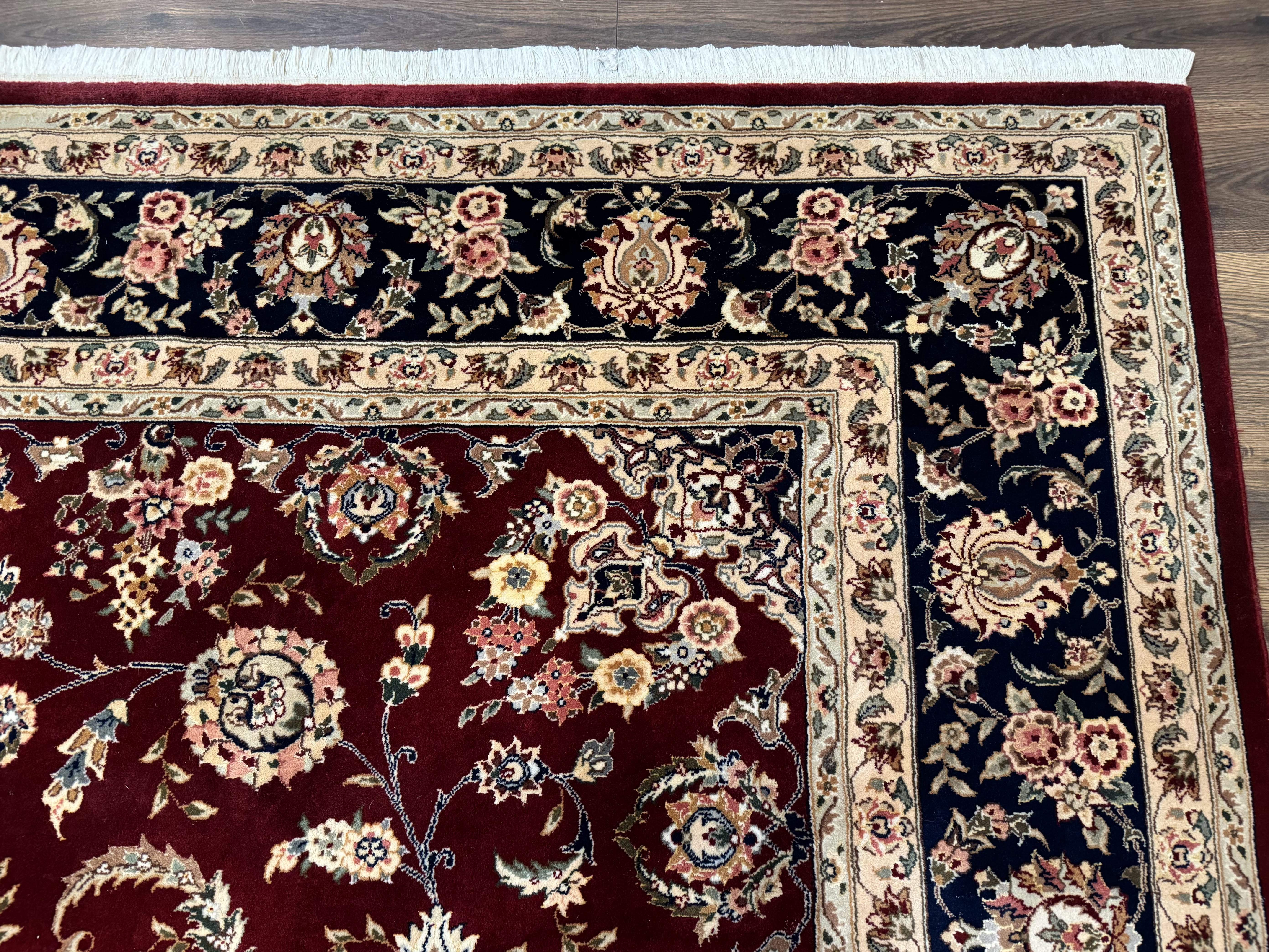 Sino Persian Rug 9x11, Burgundy and Navy Blue, Fine 200 KPSI, Floral Allover - Jewel Rugs