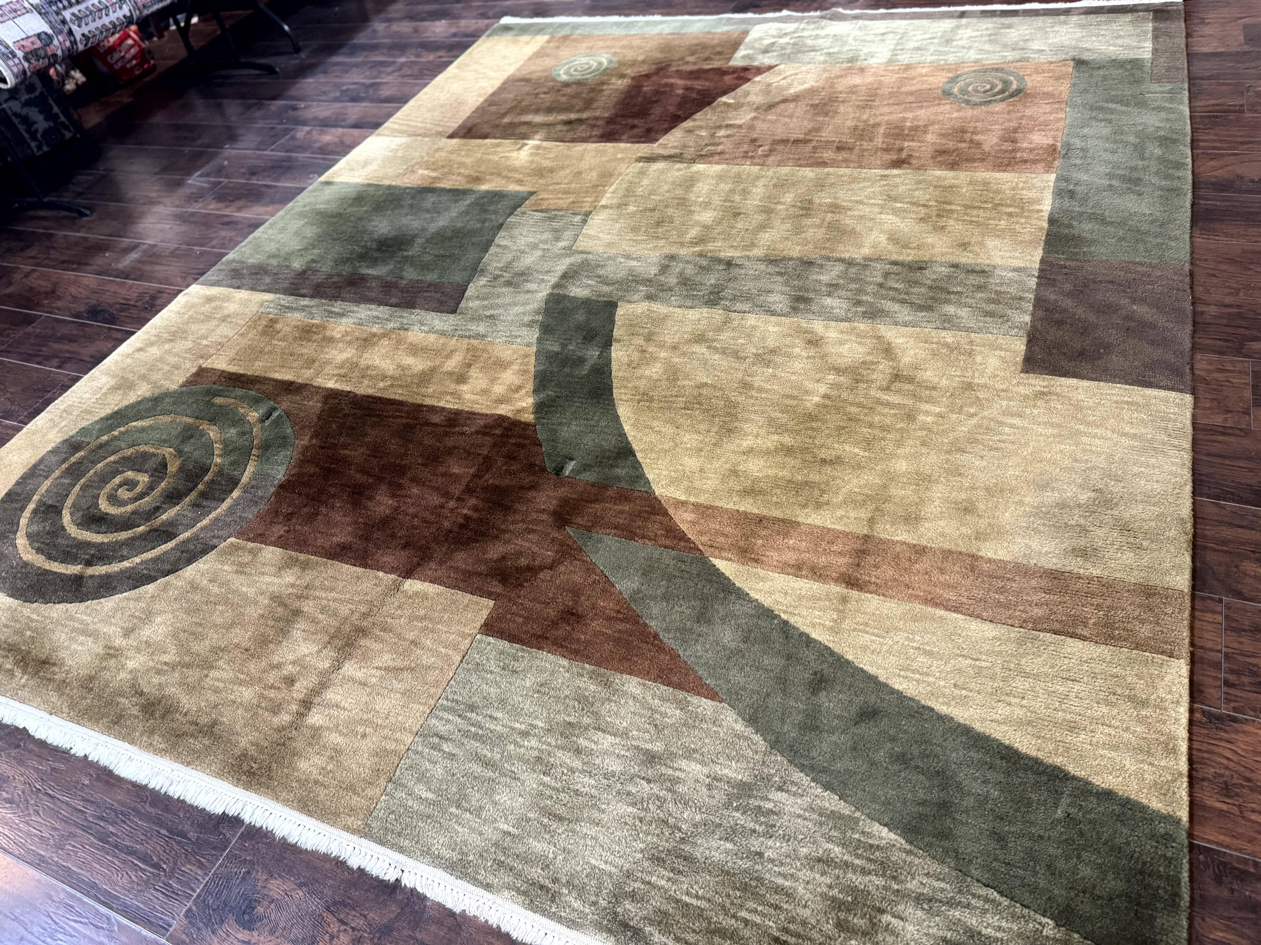 Tibetan Rug 8x10, Modern Nepali Carpet, Abstract Wool Area Rug, Contemporary - Jewel Rugs