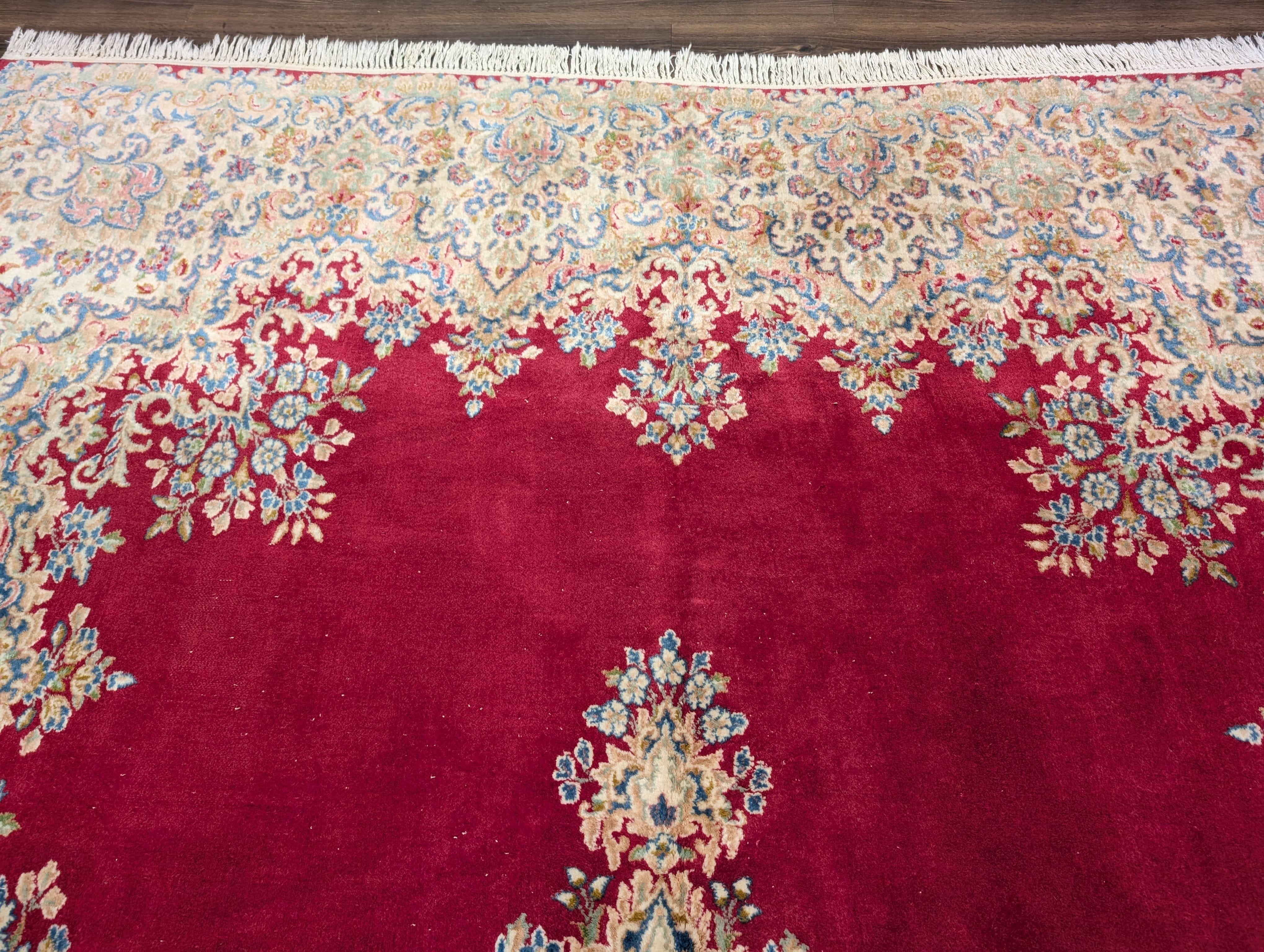 Persian Rug 9x12, Kerman Rug, Semi Open Field, Medallion, Red, Vintage, Wool - Jewel Rugs