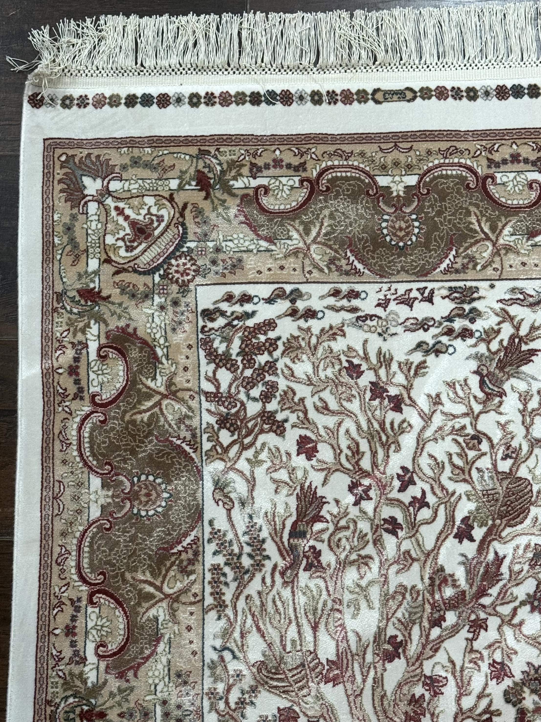 Tree of Life Turkish Silk Rug 2.6 x 4, Ivory, Bamboo Silk - Jewel Rugs