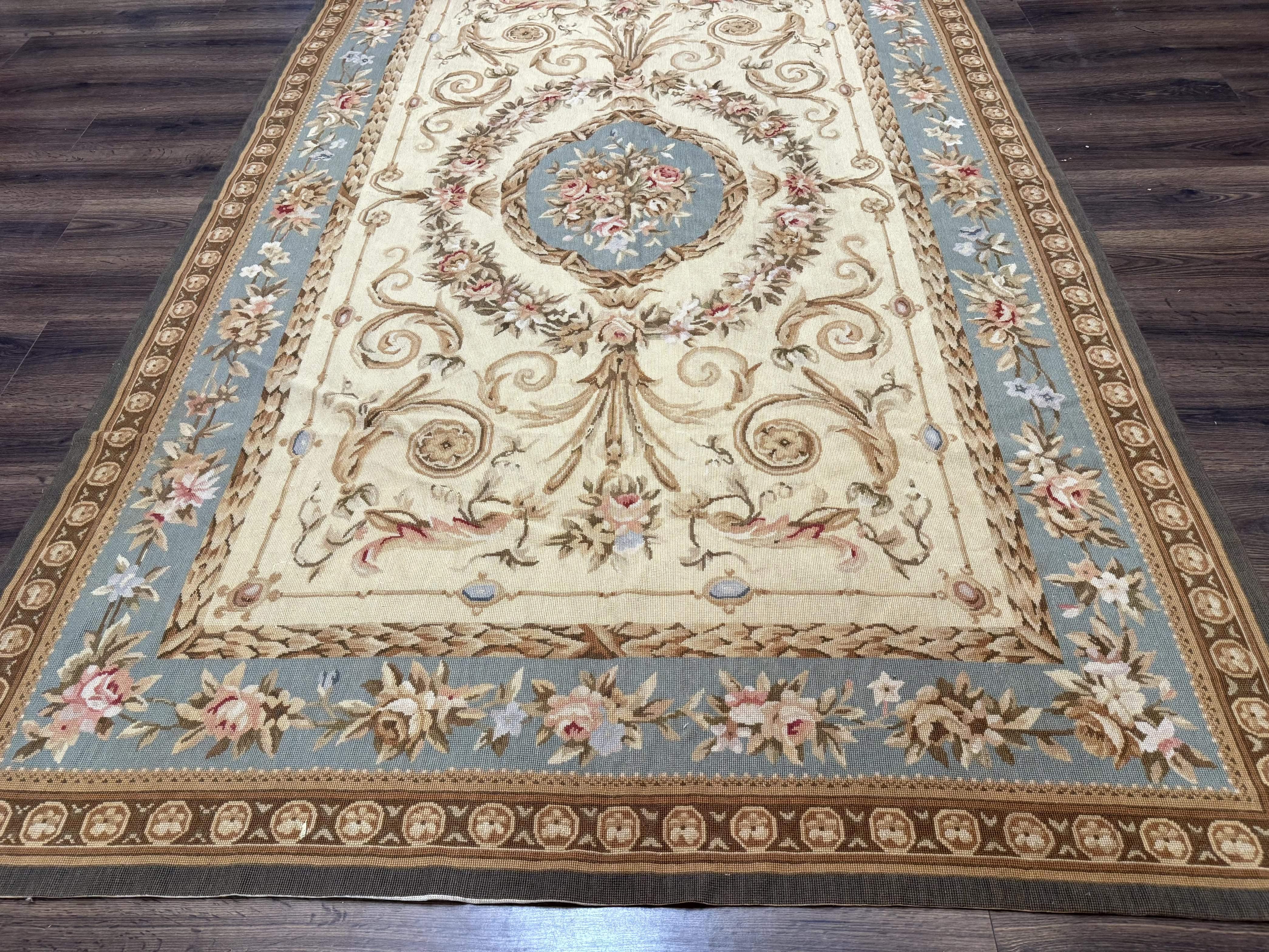 Aubusson Rug 6x9, Cream and Light Blue, European French Design, Elegant, Floral - Jewel Rugs