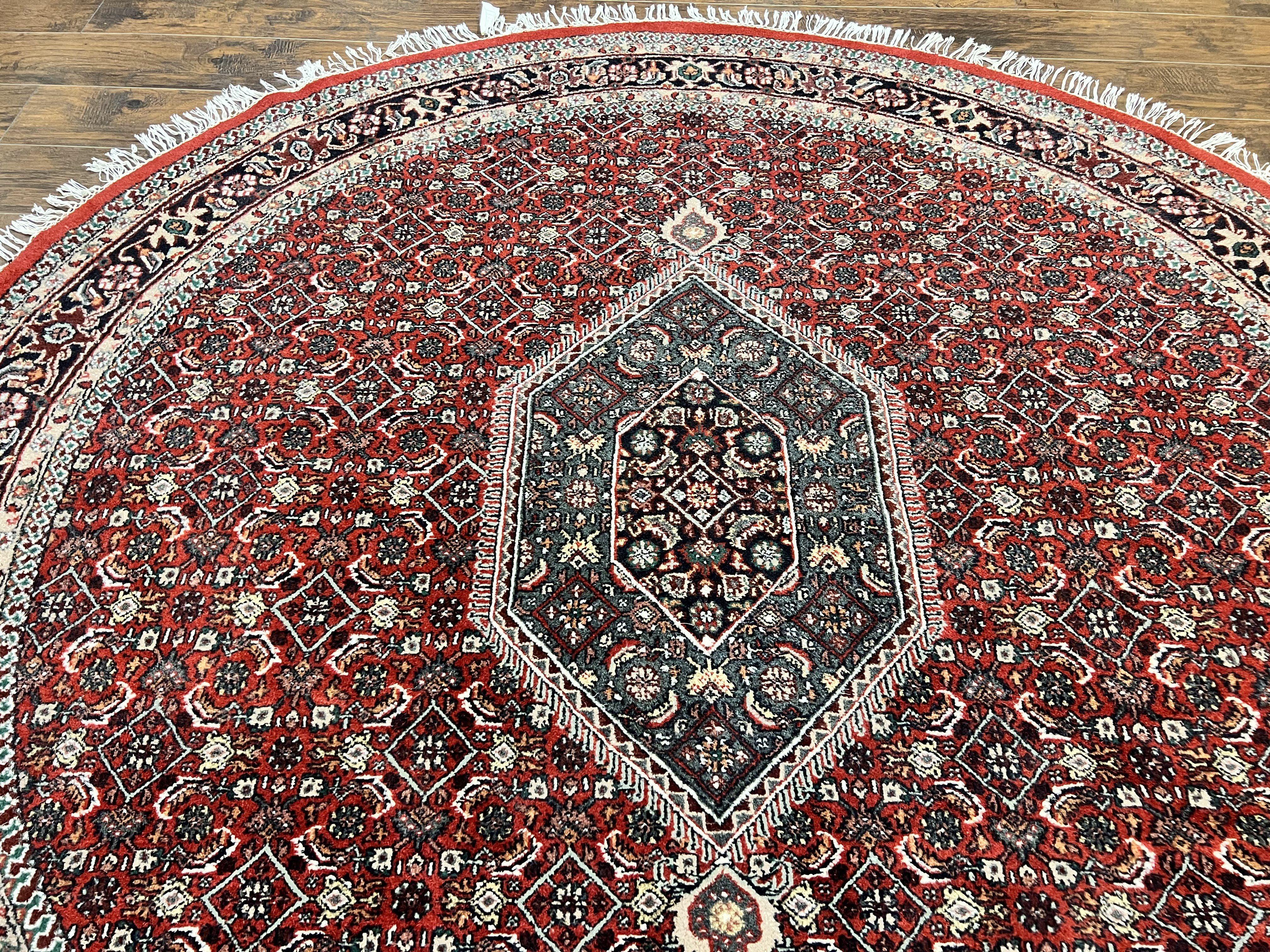 Round Rug 8x8 ft, Indo Persian Bidjar Rug, Indian Rug 8 x 8, Red & Black, Hand Knotted Round Rug, Vintage Rug, Mahi Herati Wool Rug - Jewel Rugs