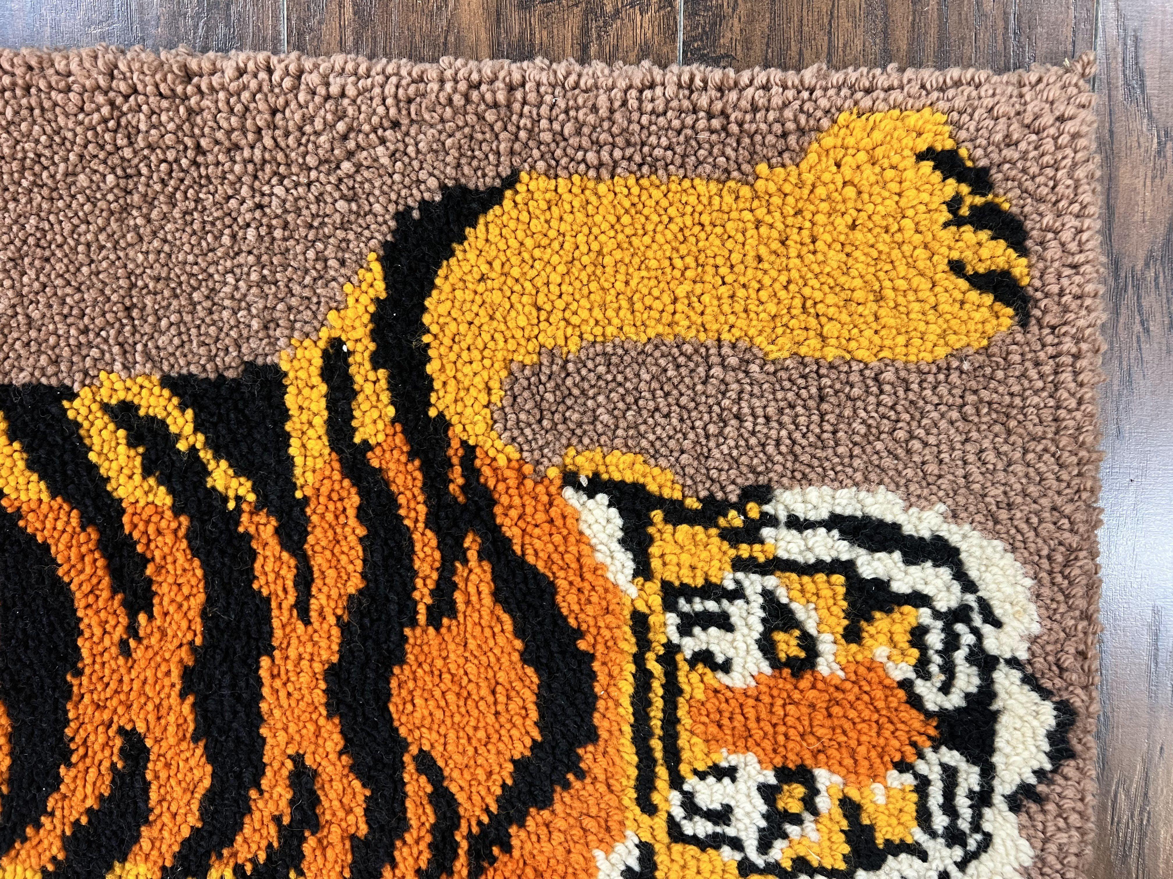 Small Hooked Rug 2x3, Tibetan Tiger Design, Wool, Unique Hooked Rug, Vintage - Jewel Rugs