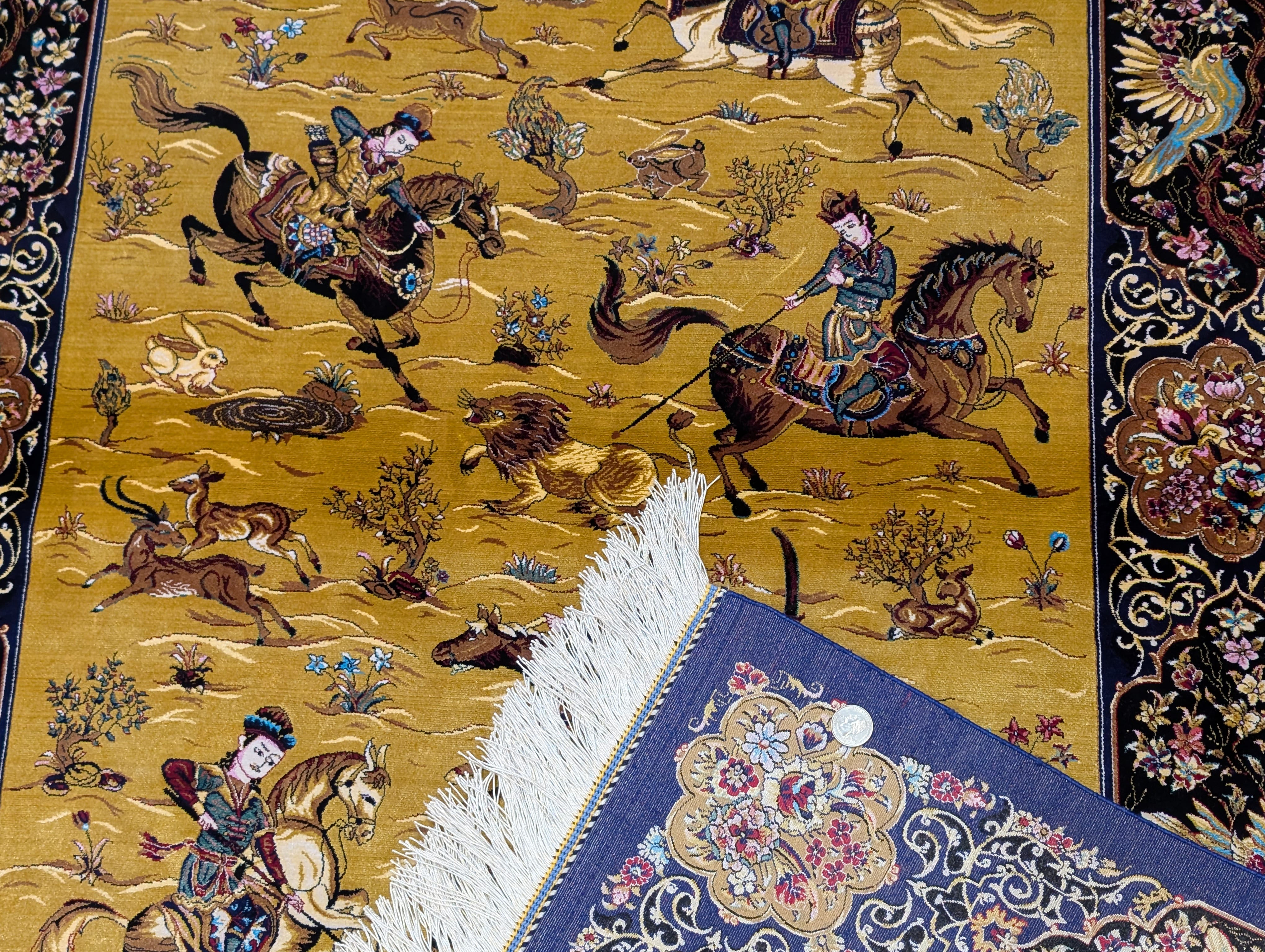 Hunting Pattern Silk Rug 3x5, Animal Pictorials, Persian Design Silk Carpet, Bamboo Silk, New - Jewel Rugs