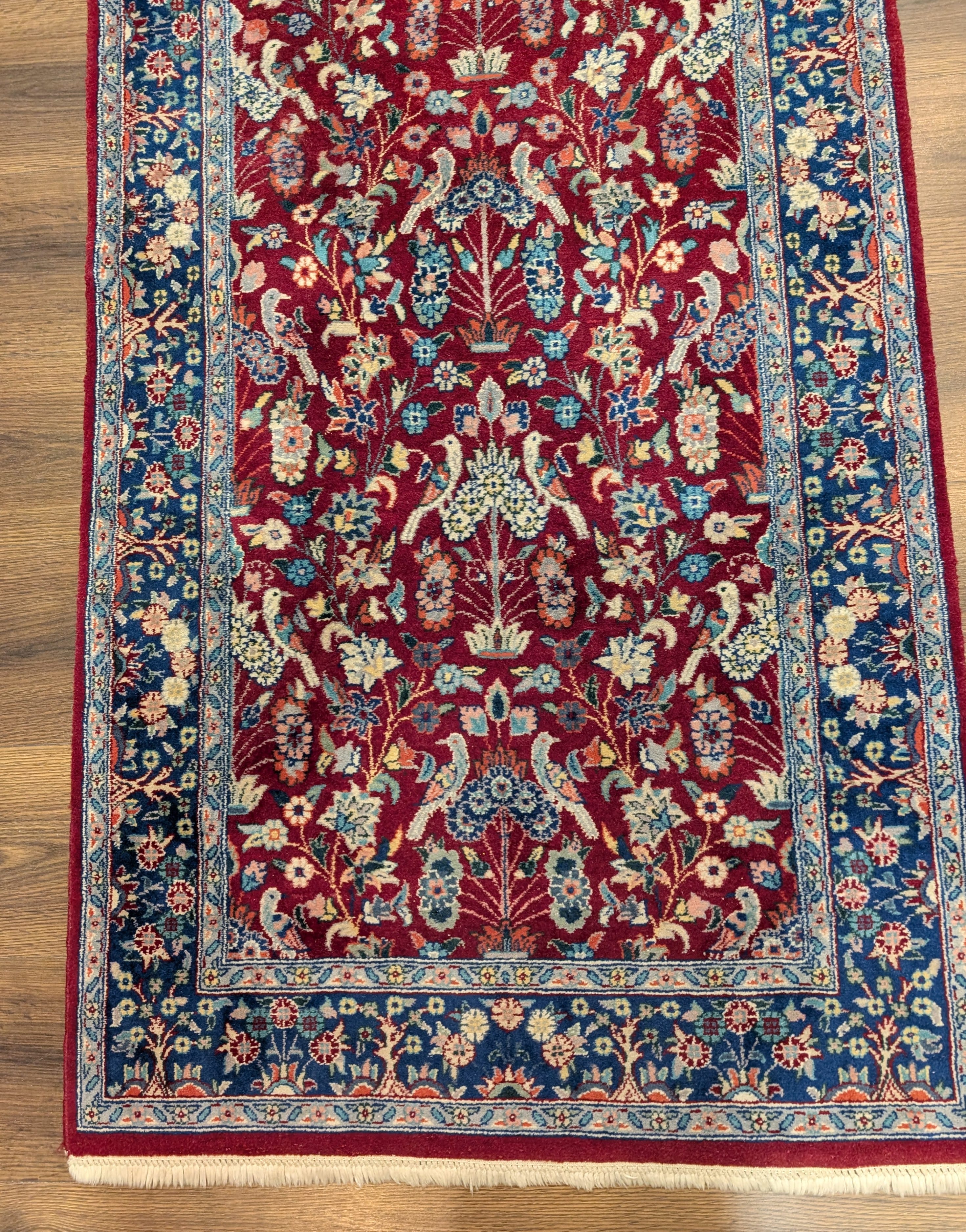 Pak Persian Runner 3 x 8 ft, Bird Motifs, Hand-Knotted Wool, Red, 210 KPSI - Jewel Rugs