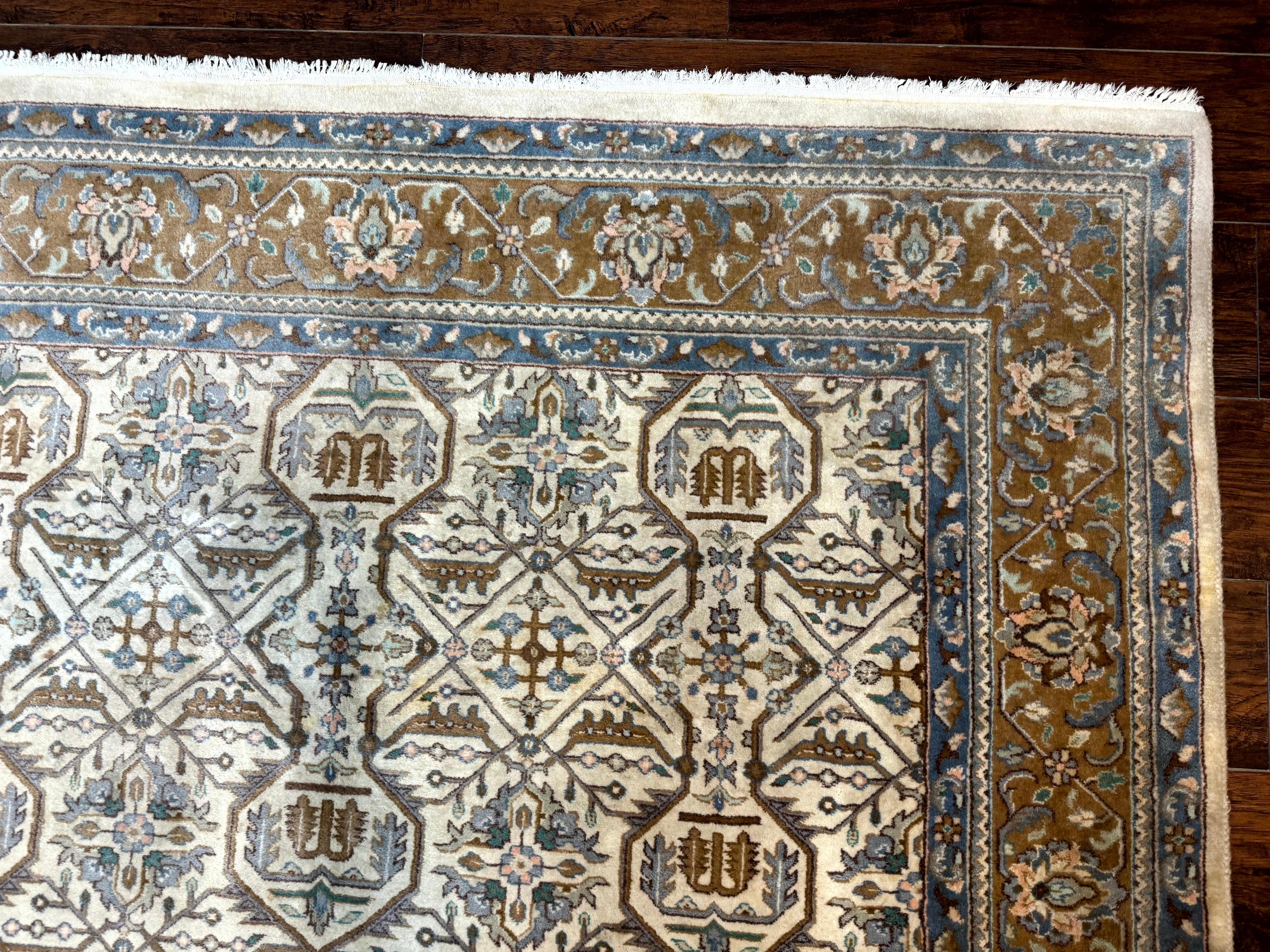 Indo Persian Rug 6x9, Beige, Allover Pattern, Vintage Wool Oriental Carpet - Jewel Rugs