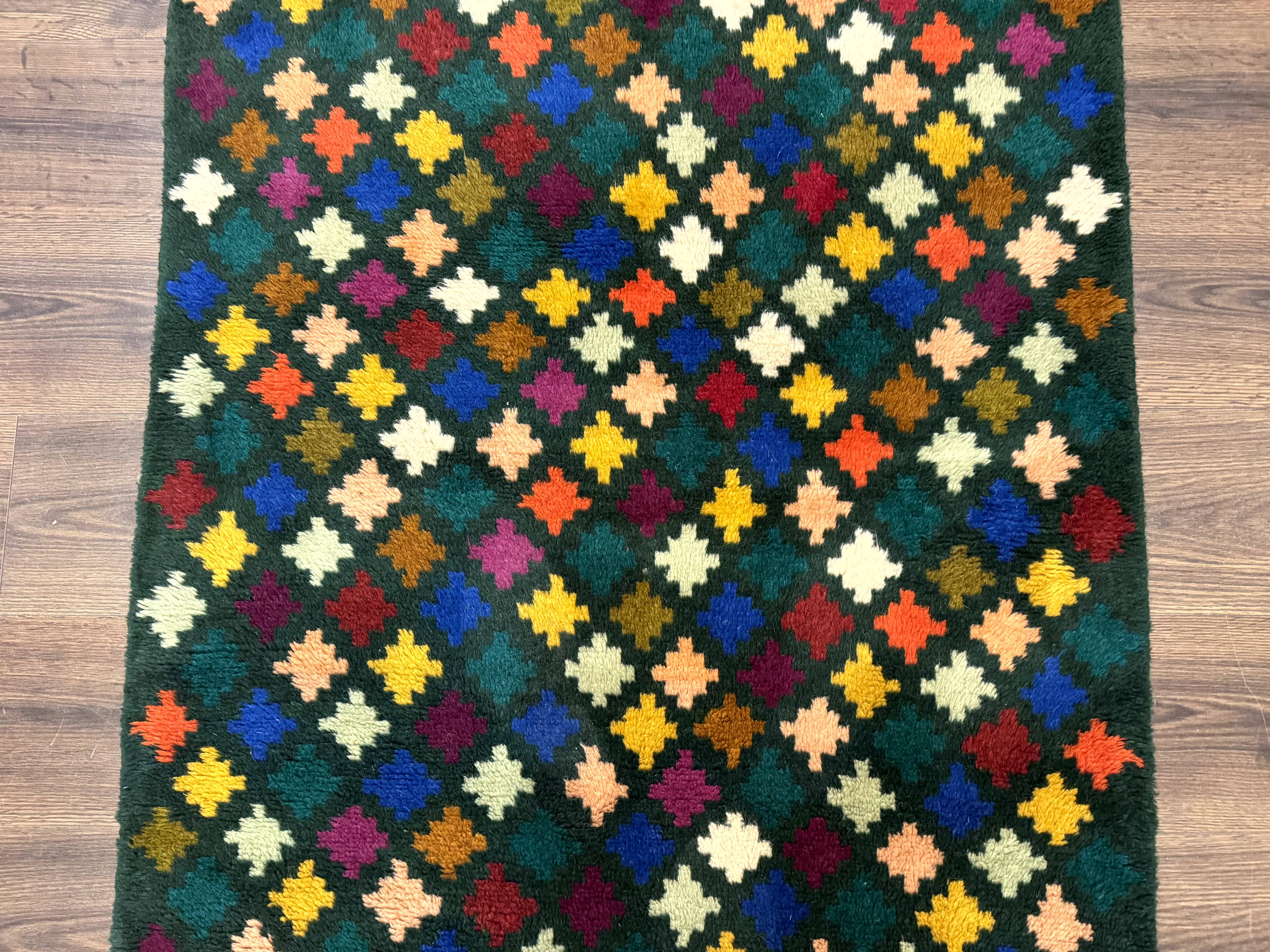 Afghan Balouch Rug 3x5, Dark Green and Multicolor, Wool, Handmade - Jewel Rugs