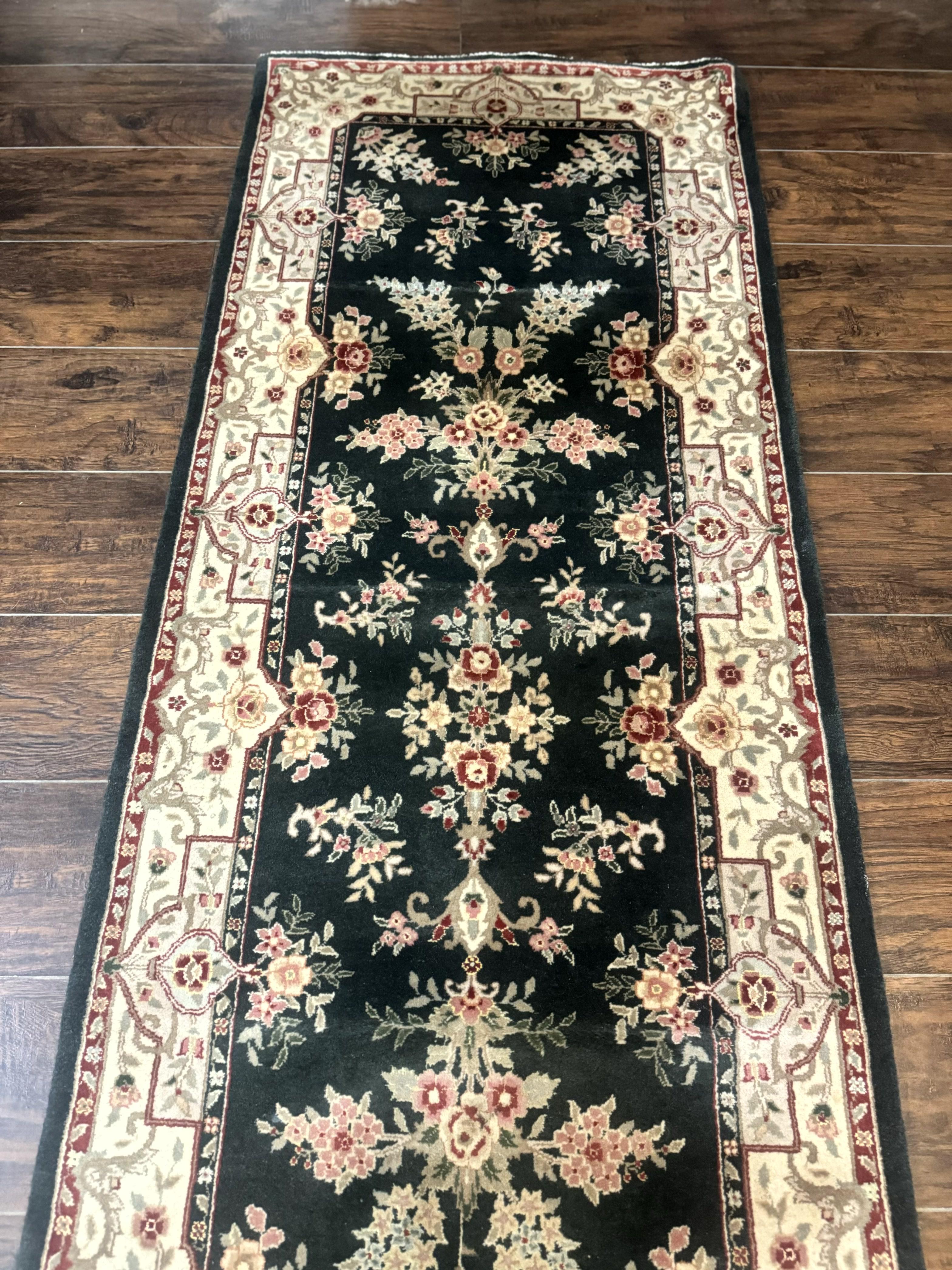 Long Pak Persian Runner Rug 2.7 x 21, Floral Allover, Dark Green and Beige, Handmade Wool Runner Rug, 21ft Runner for Hallway - Jewel Rugs