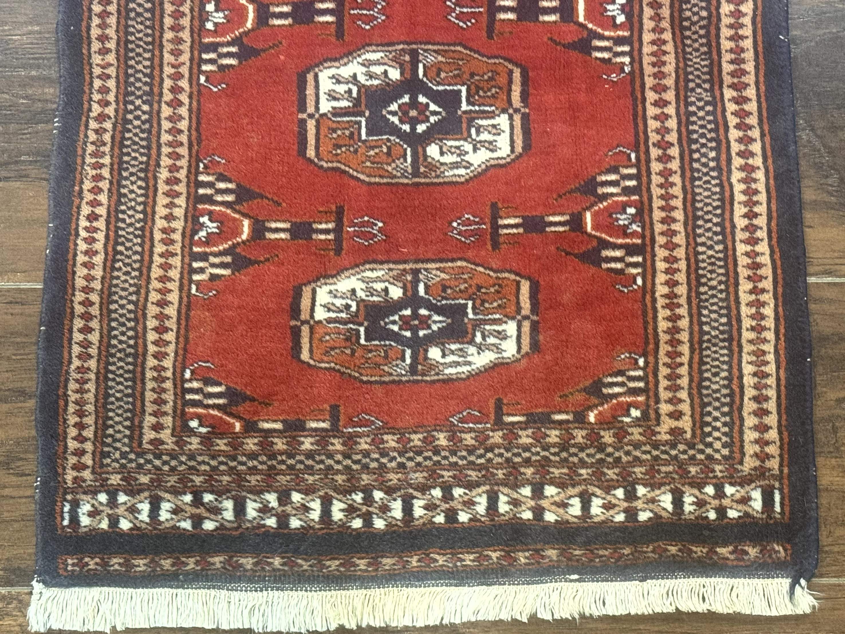 Small Pakistani Bokhara Turkoman Rug, Red, Hand-Knotted Wool Vintage Accent Rug - Jewel Rugs