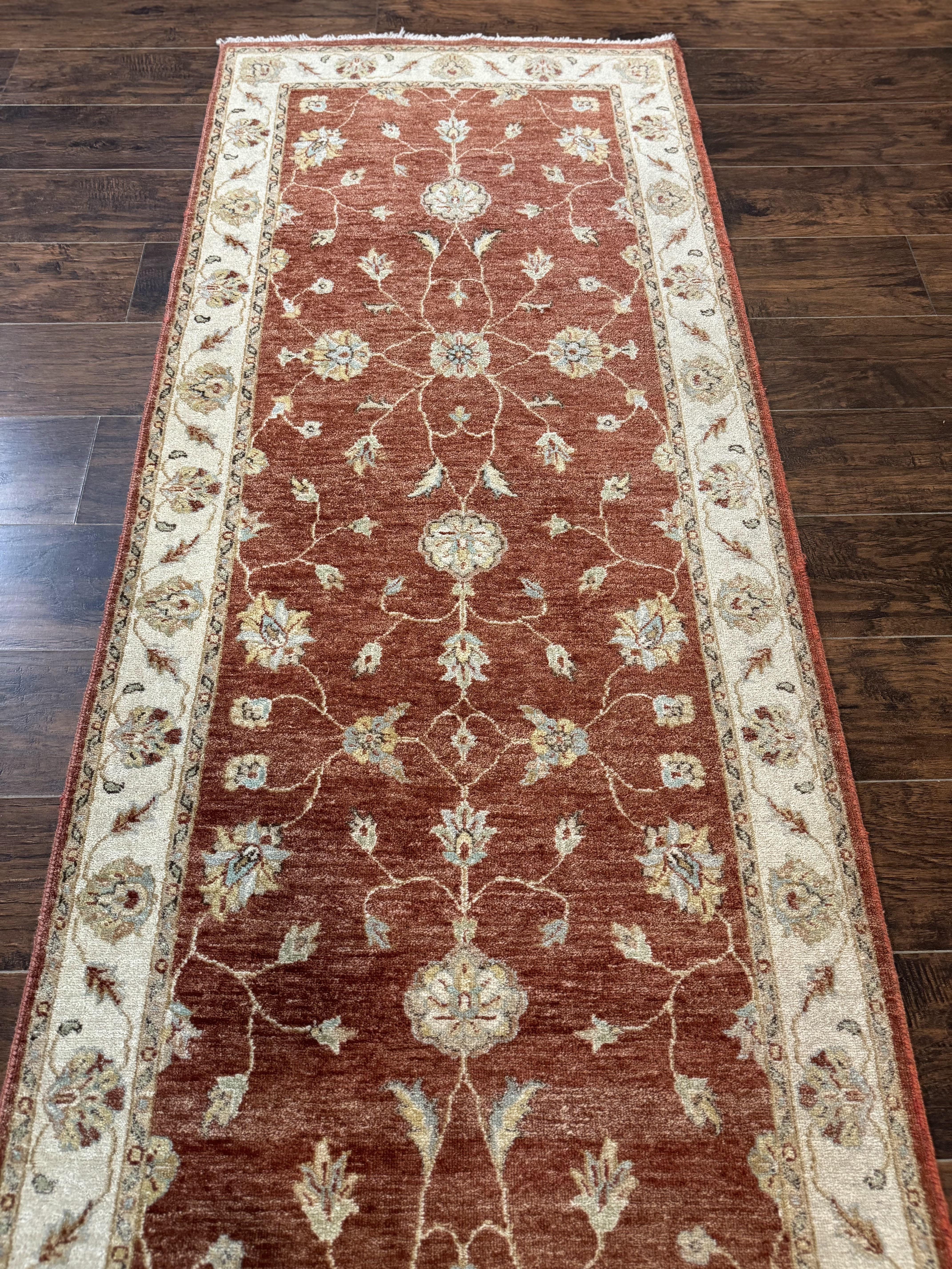 Peshawar Runner Rug 3x10, Pak Persian Runner for Hallway or Kitchen, Tradiitonal 10ft Runner, Wool, Brick Red and Beige - Jewel Rugs