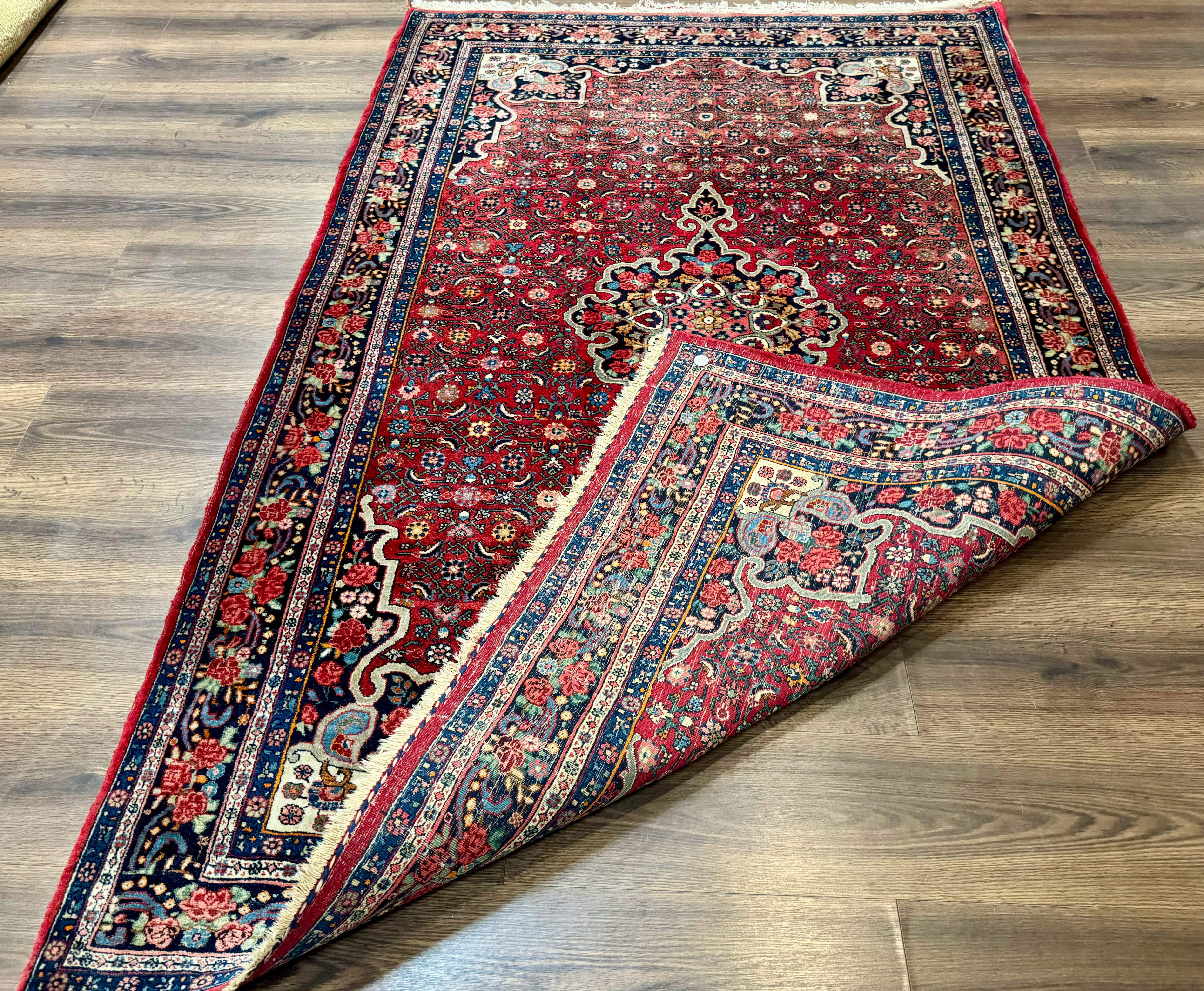 Antique Persian Rug 5x7, Red, Fine 260 KPSI, Bidjar Carpet - Jewel Rugs