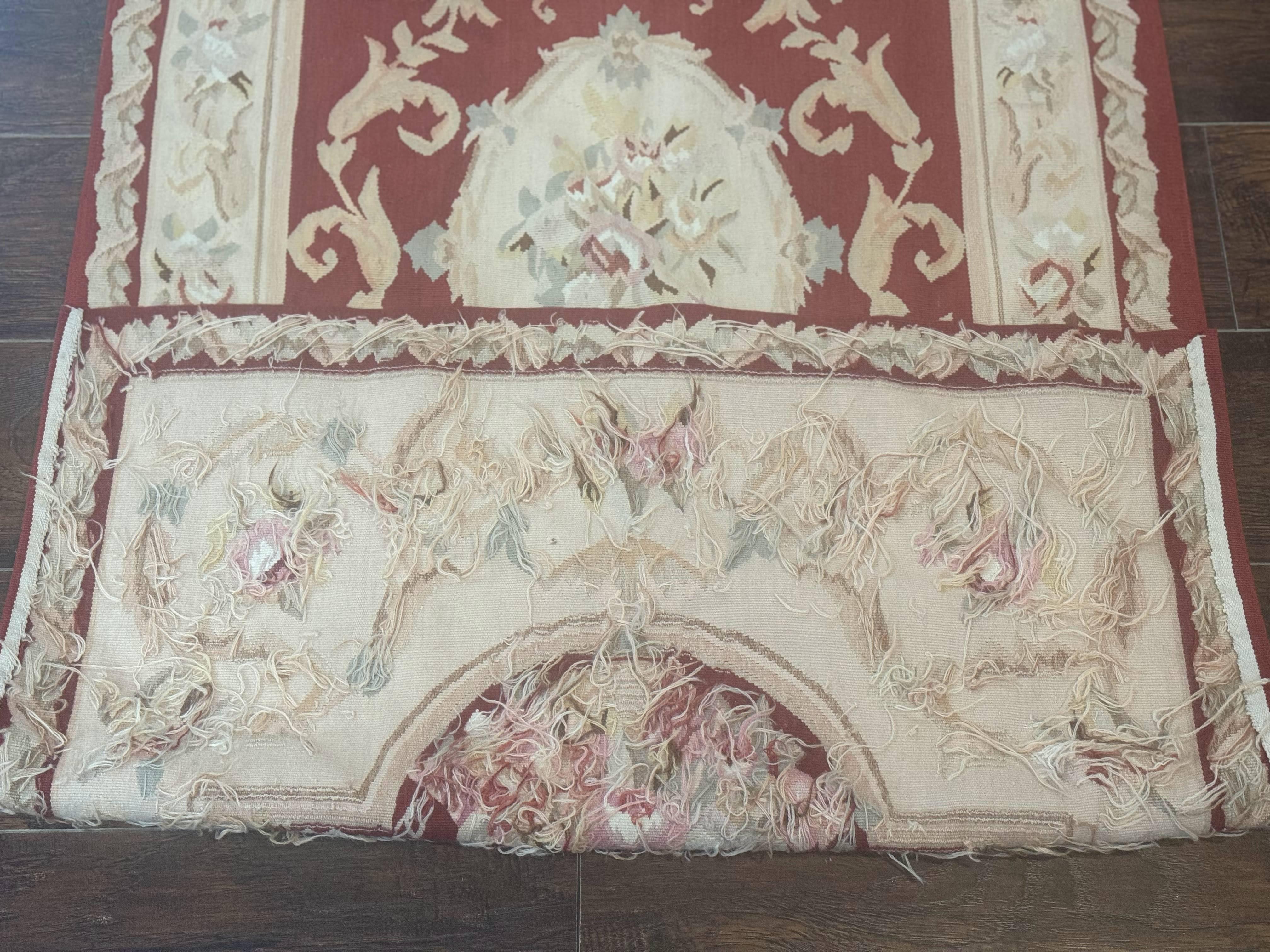 Aubusson Runner Rug 3x10, European Design, Red and Beige, Elegant, Handmade Wool Rug - Jewel Rugs