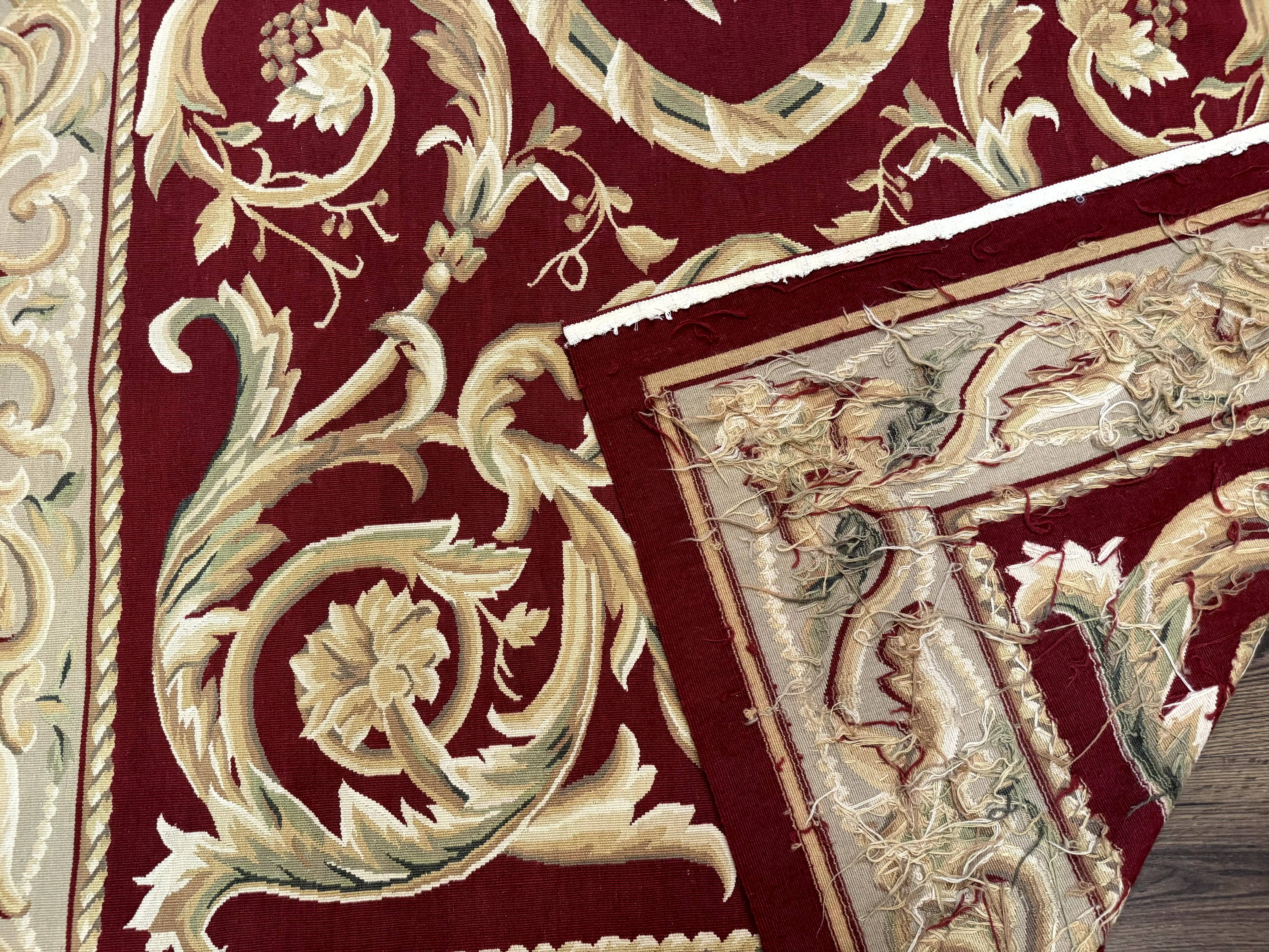 Burgundy Aubusson Rug 6x9, Vintage Wool Carpet - Jewel Rugs