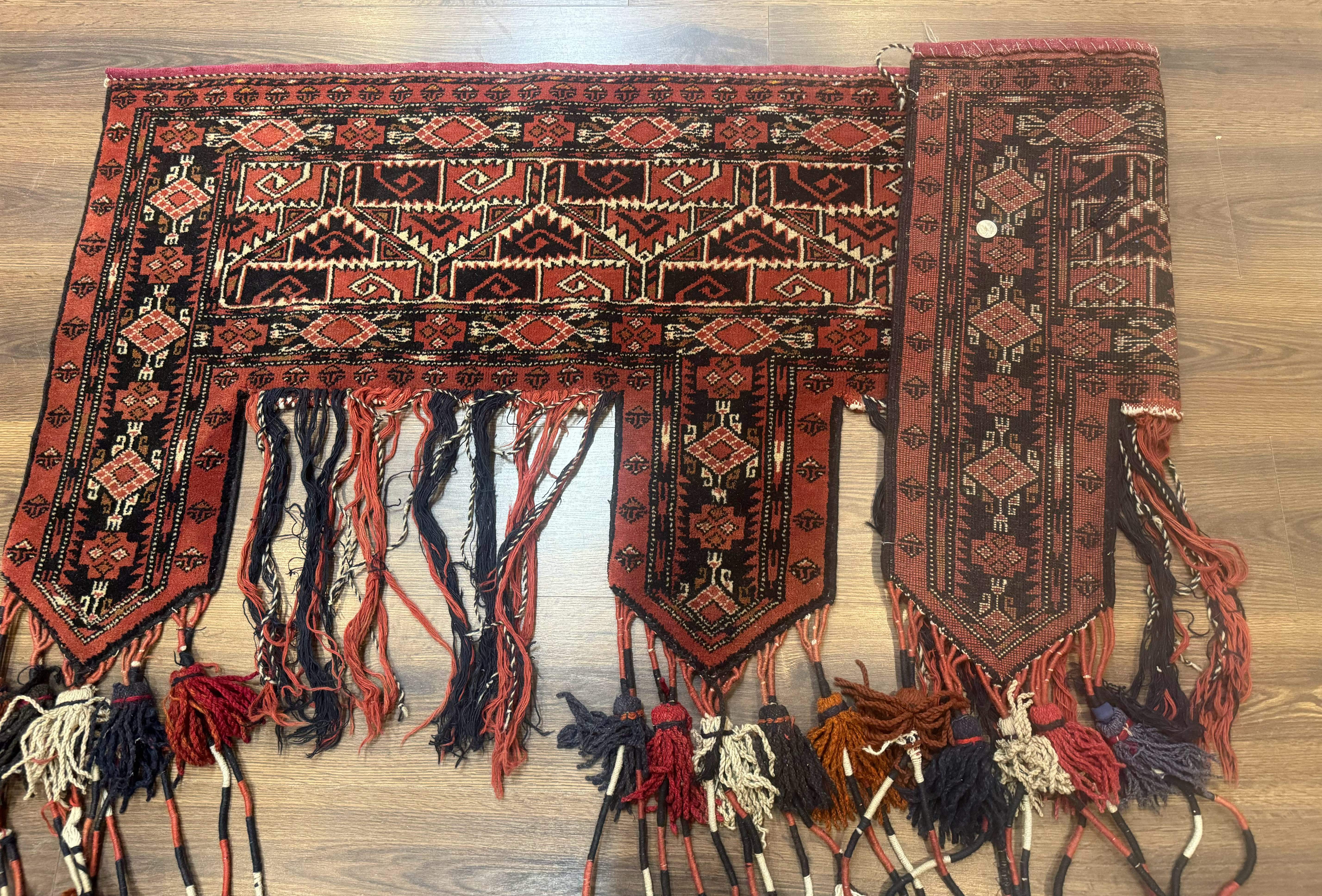 Persian Turkoman Tribal Door Hanging, Tent Header, Wool, Handmade, Red Black, Tribal Collectible - Jewel Rugs