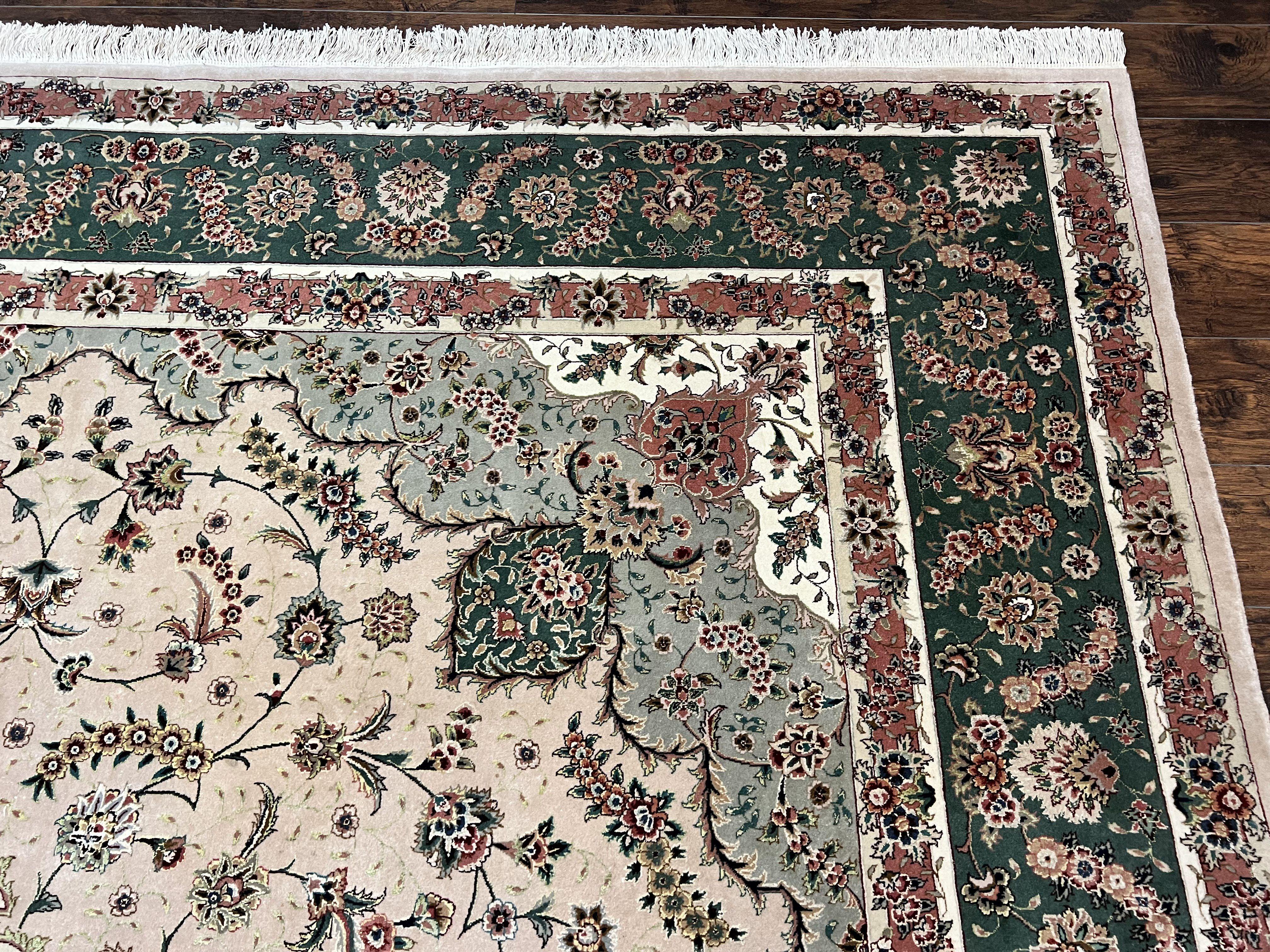 Magnificent Sino Persian Rug 10x14, Wool & Silk Highlights Vintage Hand Knotted Oriental Carpet, Floral Medallion Rug, Very Fine - Jewel Rugs