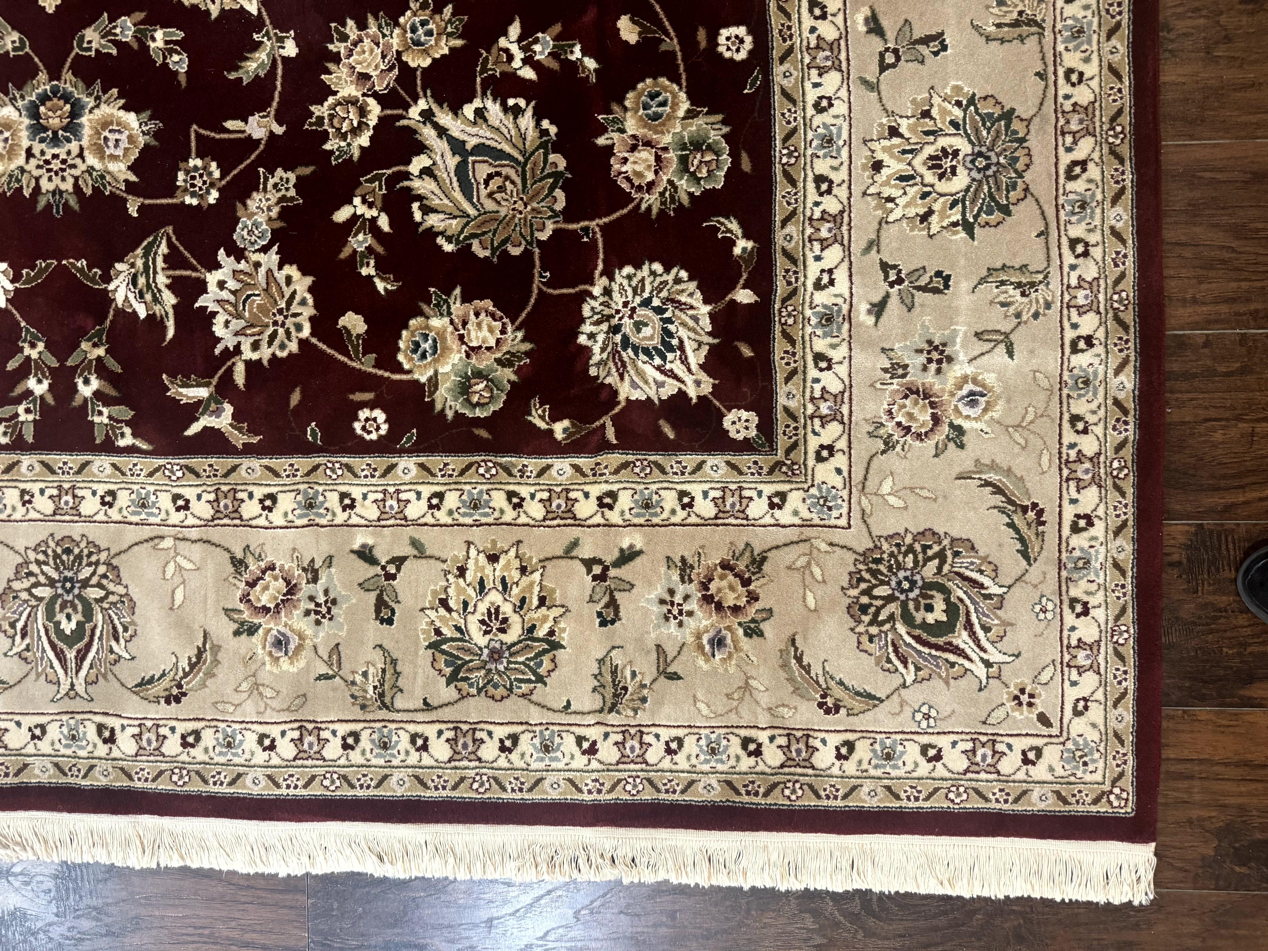 Maroon Persian Rug 8x10, Floral Allover, Traditional Area Rug, Wool and Silk Highlights, Sino Persian Carpet - Jewel Rugs