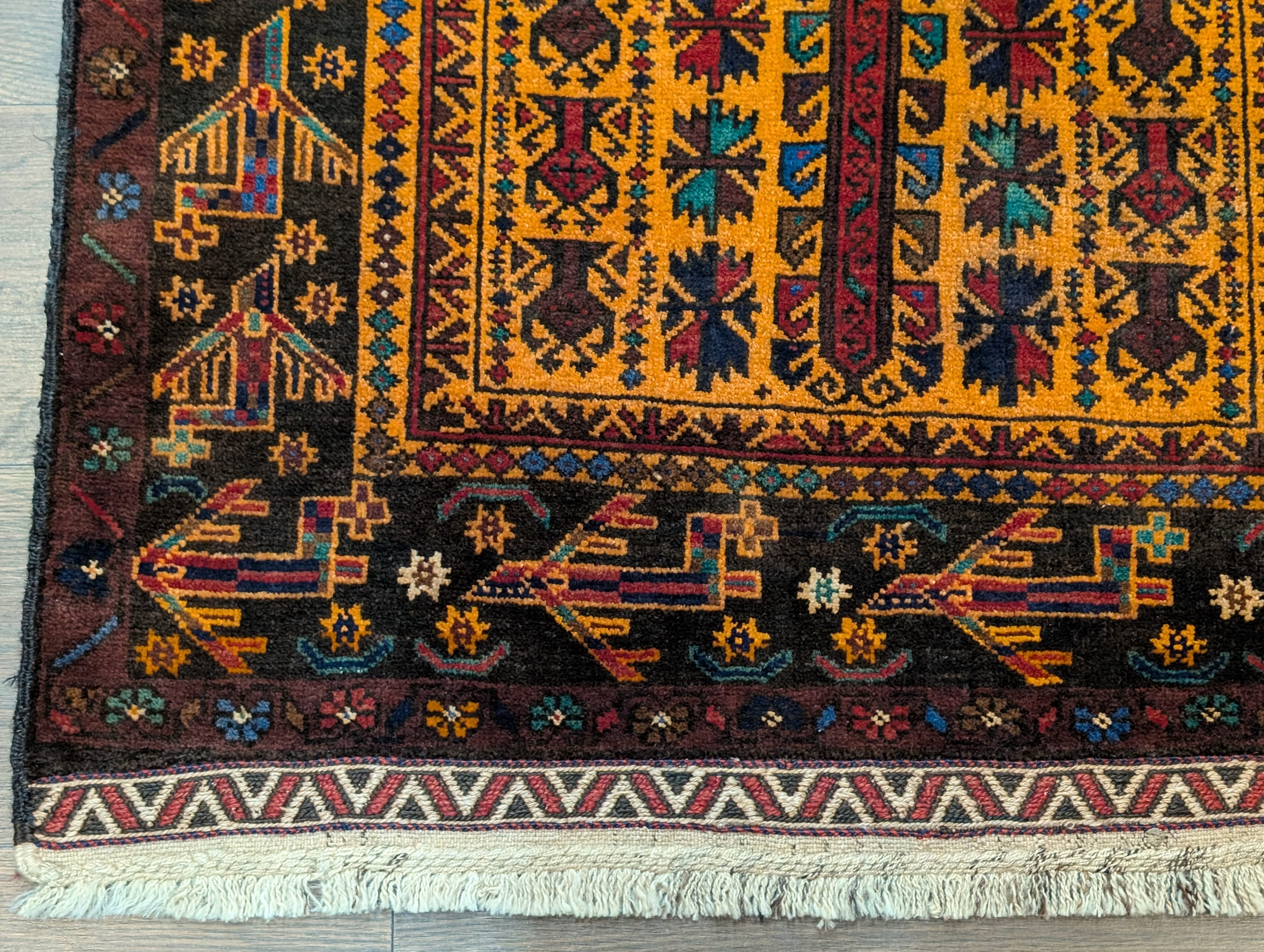Afghan Baluch Rug 3x5, Tribal Carpet, Orange, Unique - Jewel Rugs