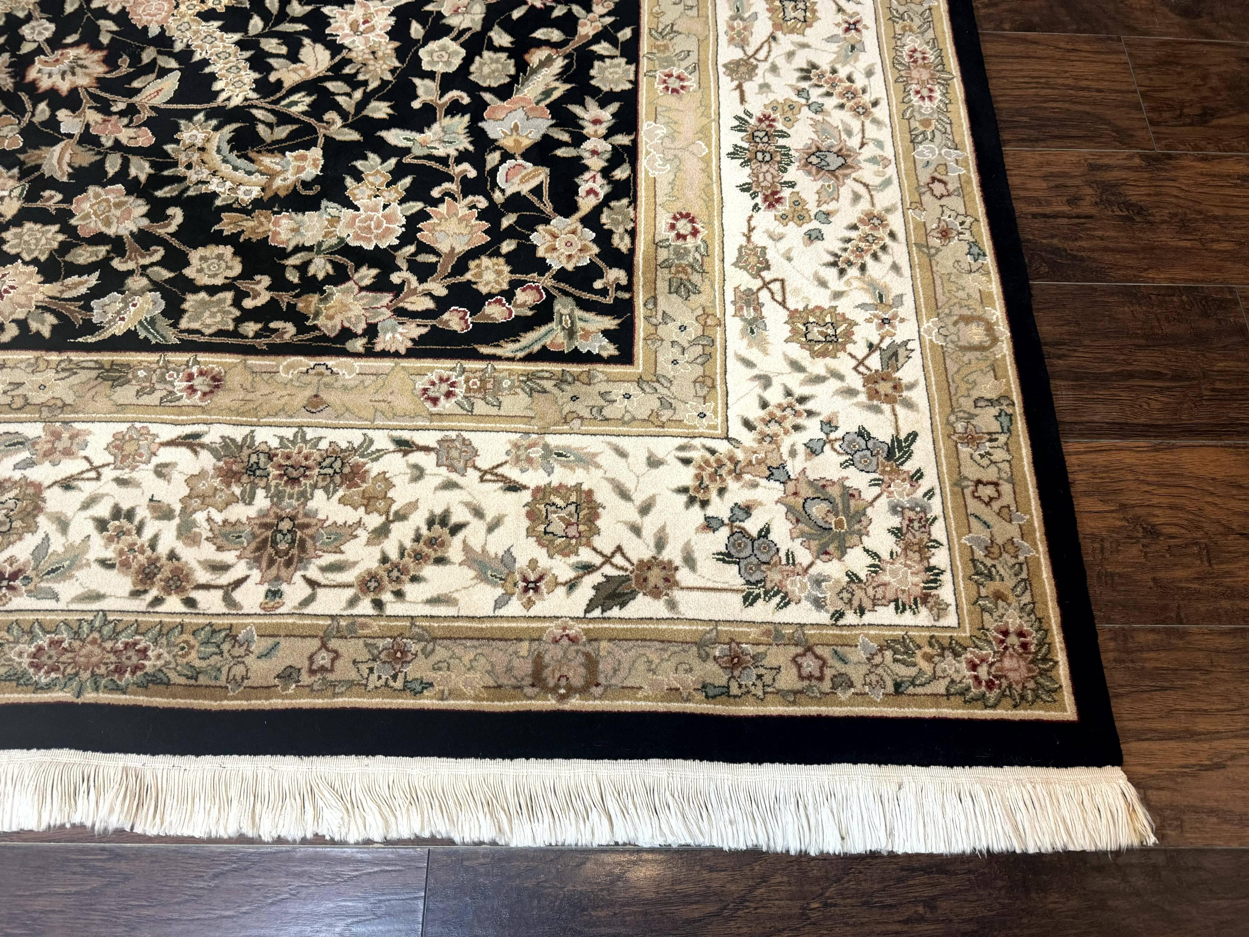 Sino Persian Rug 9x12, Floral Medallion, Black and Ivory, Elegant - Jewel Rugs