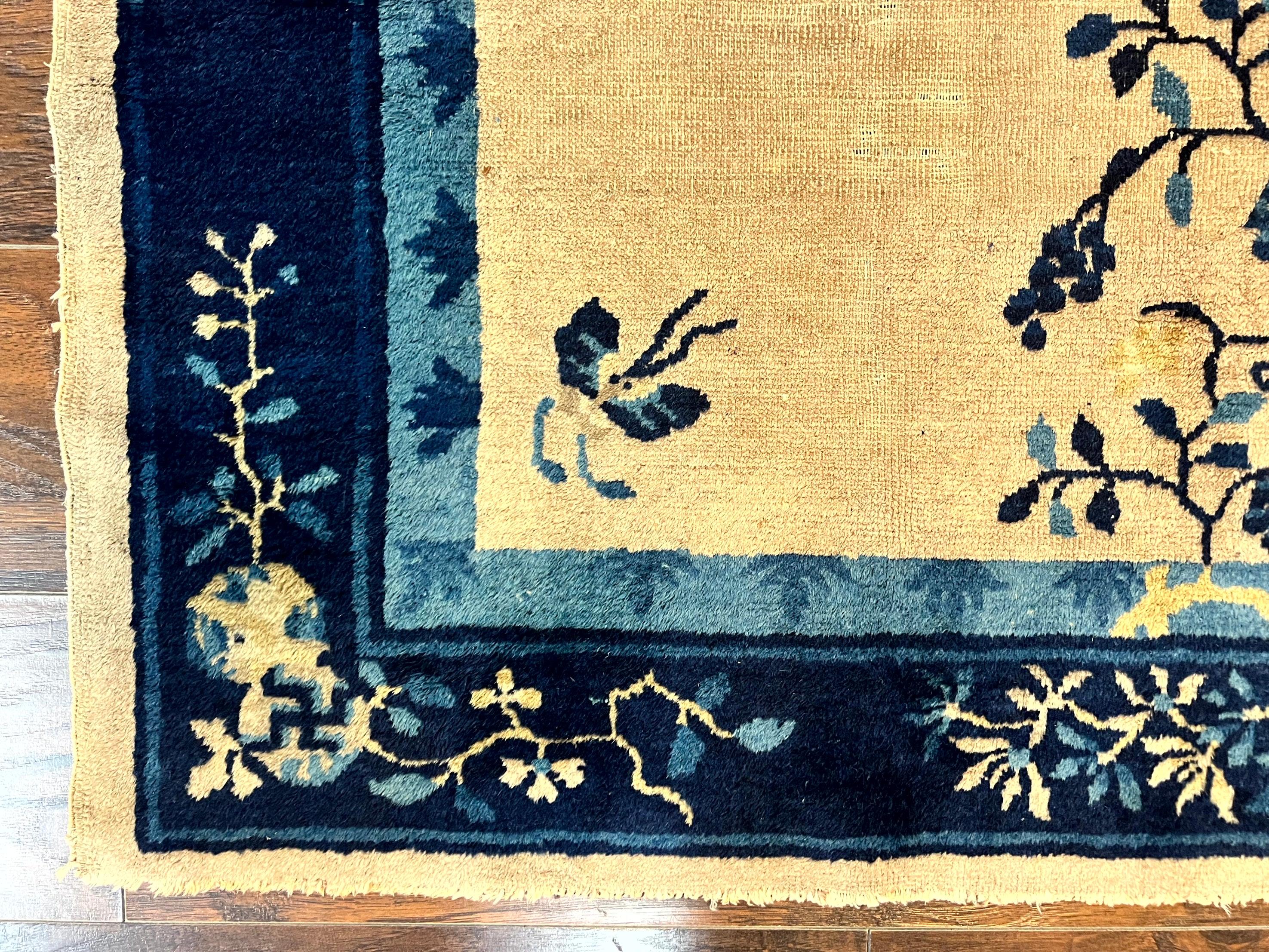 Antique Chinese Wool Rug 3x6, Floral, Handmade, Chinese Peking Rug - Jewel Rugs