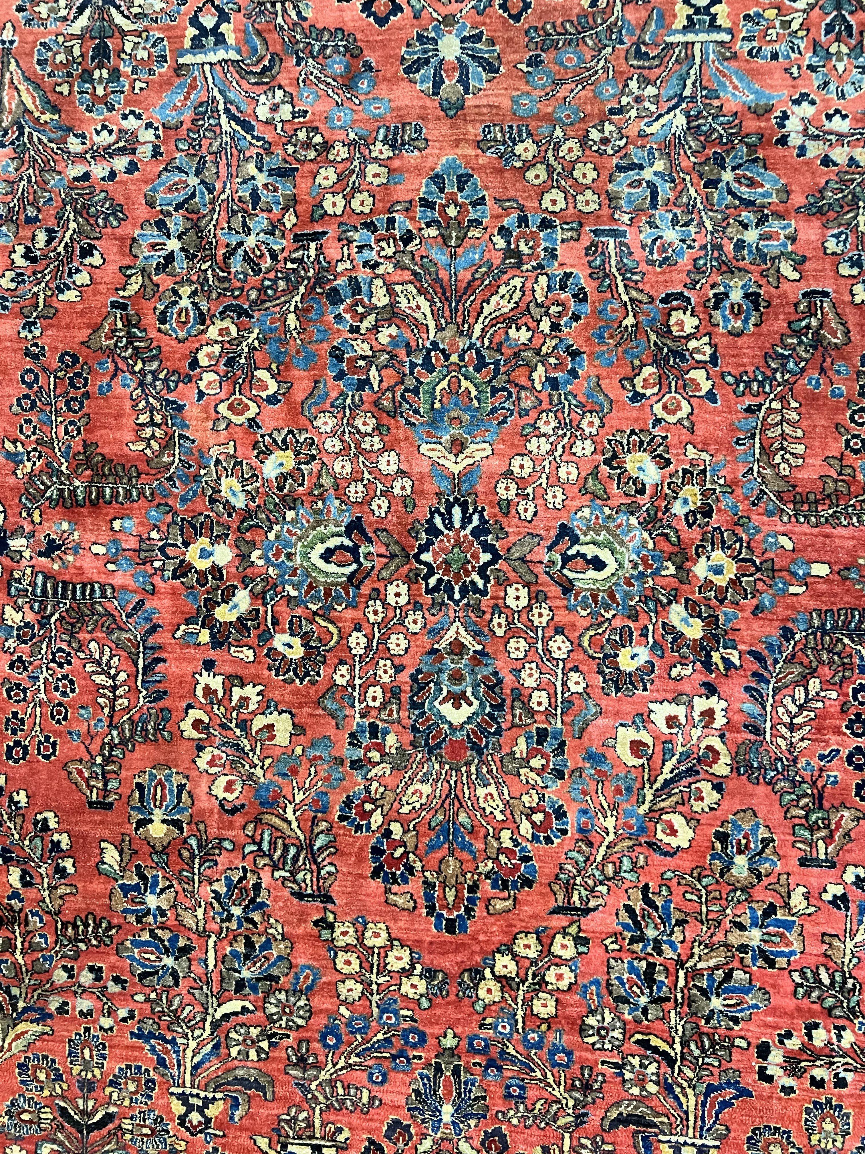 Antique Persian Sarouk Rug 9x11, Red Floral Allover, Rare 1920s Wool Carpet - Jewel Rugs