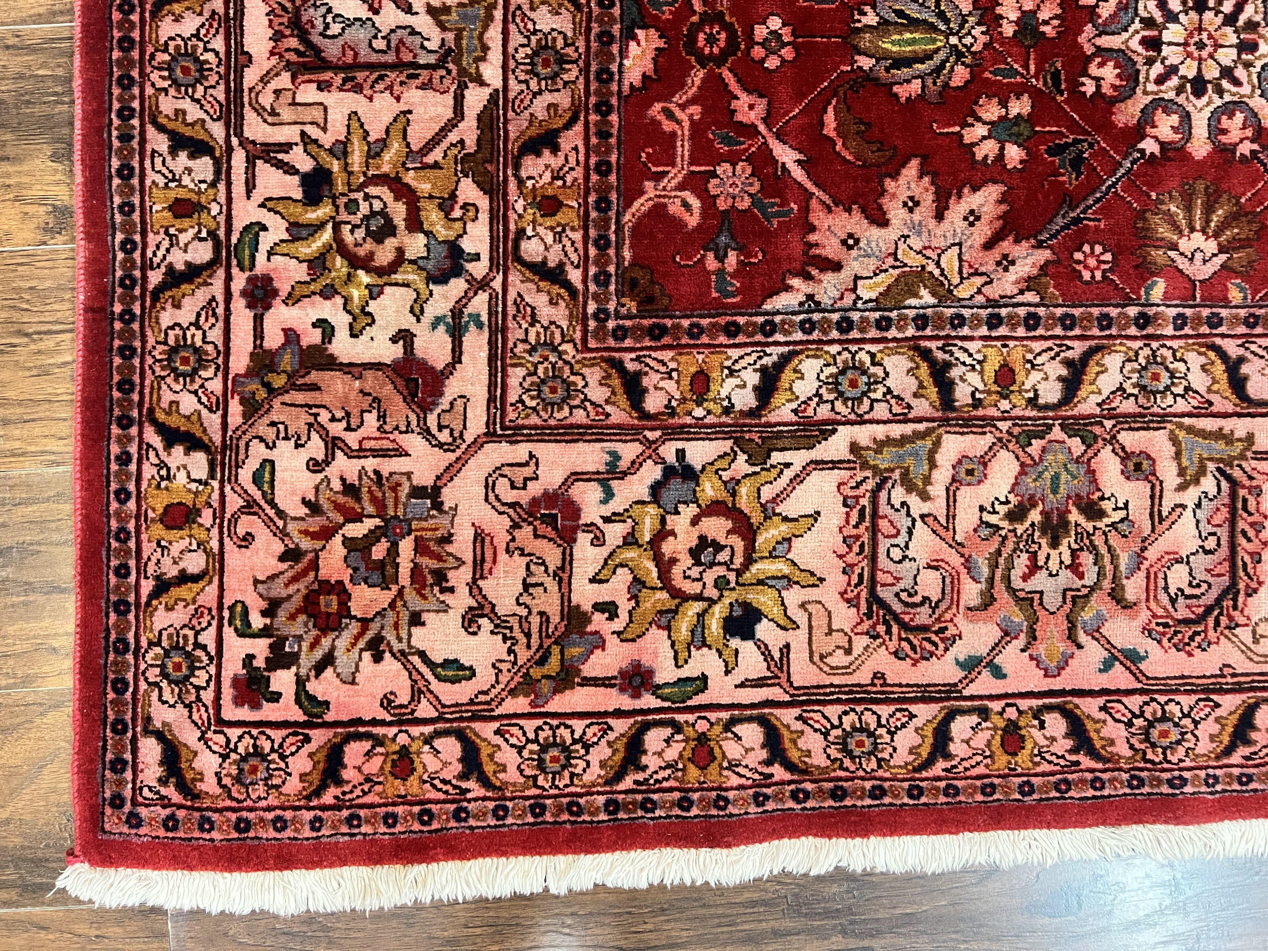 Persian Tabriz Rug 10x12, Floral Allover, Handmade Vintage Wool Carpet, Red and Cream - Jewel Rugs