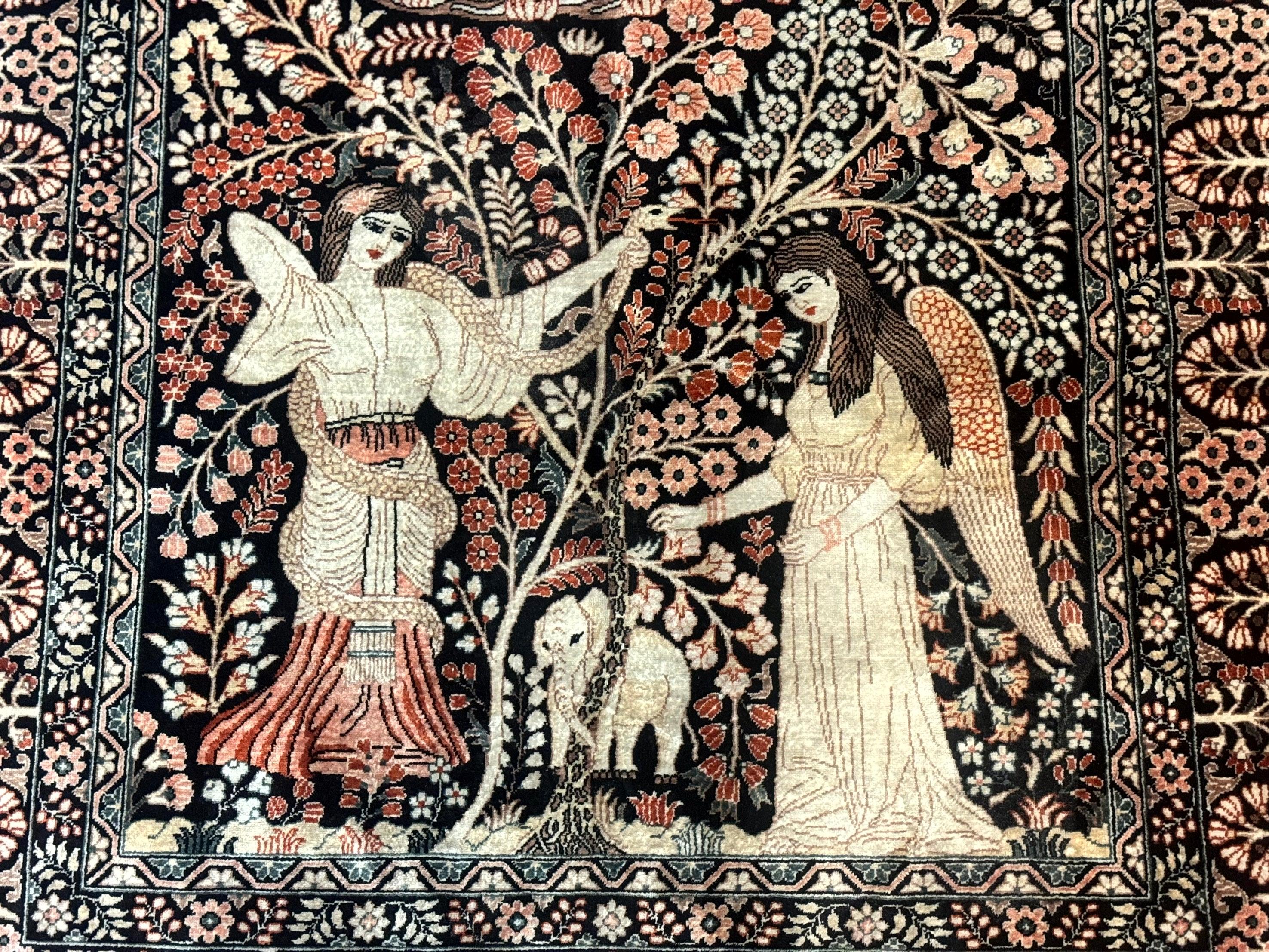 Stunning Sino Persian Pictorial Rug 2.7 x 4, Garden of Eden Adam & Eve Tree of Life Design, Extremely Fine 580 KPSI, Masterpiece - Jewel Rugs