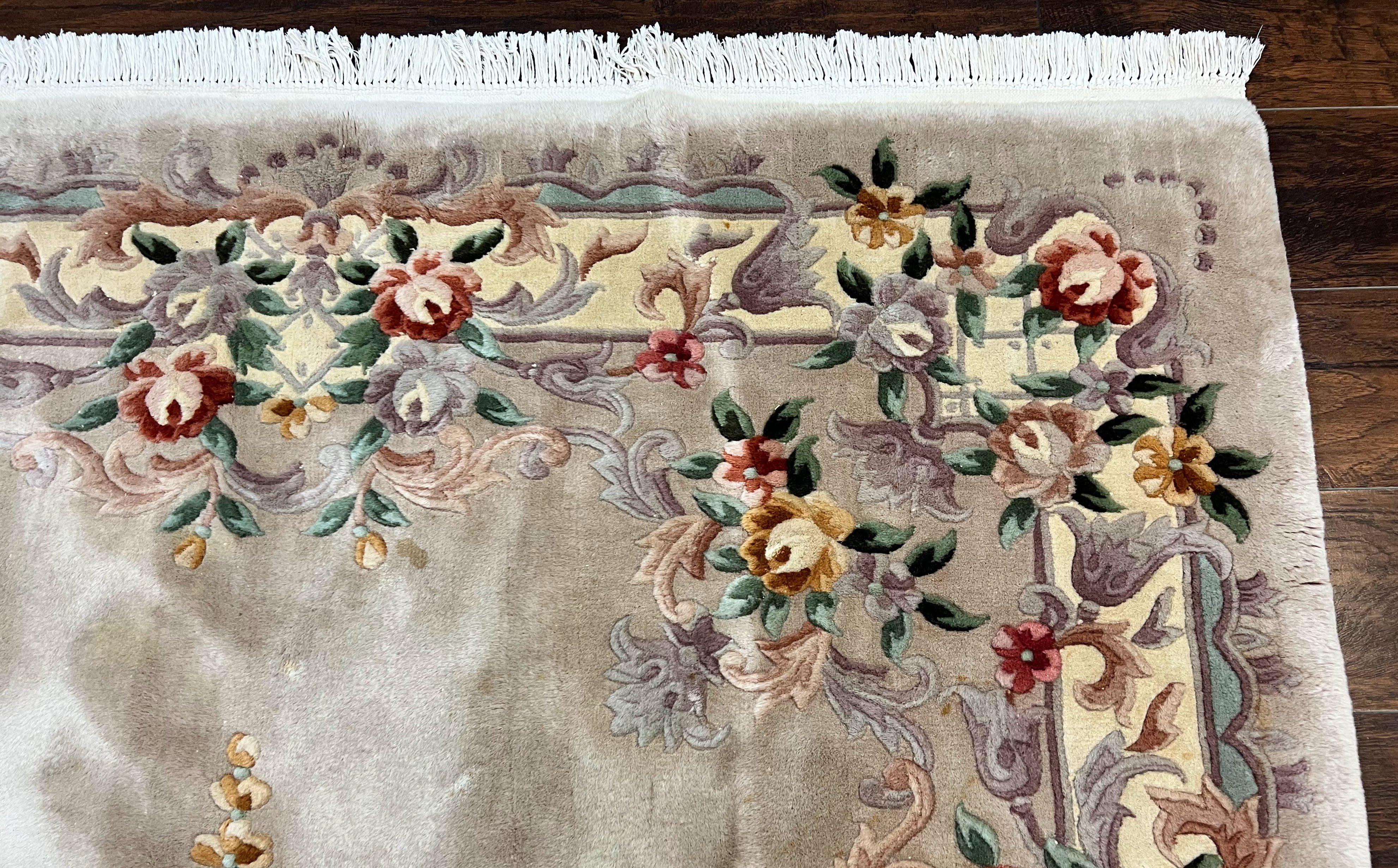 Chinese 90 Line Rug, Aubusson Rug 6x9, Wool Hand Knotted Vintage Carpet, Art Deco Rug 6 x 9 ft, Soft Pile - Jewel Rugs