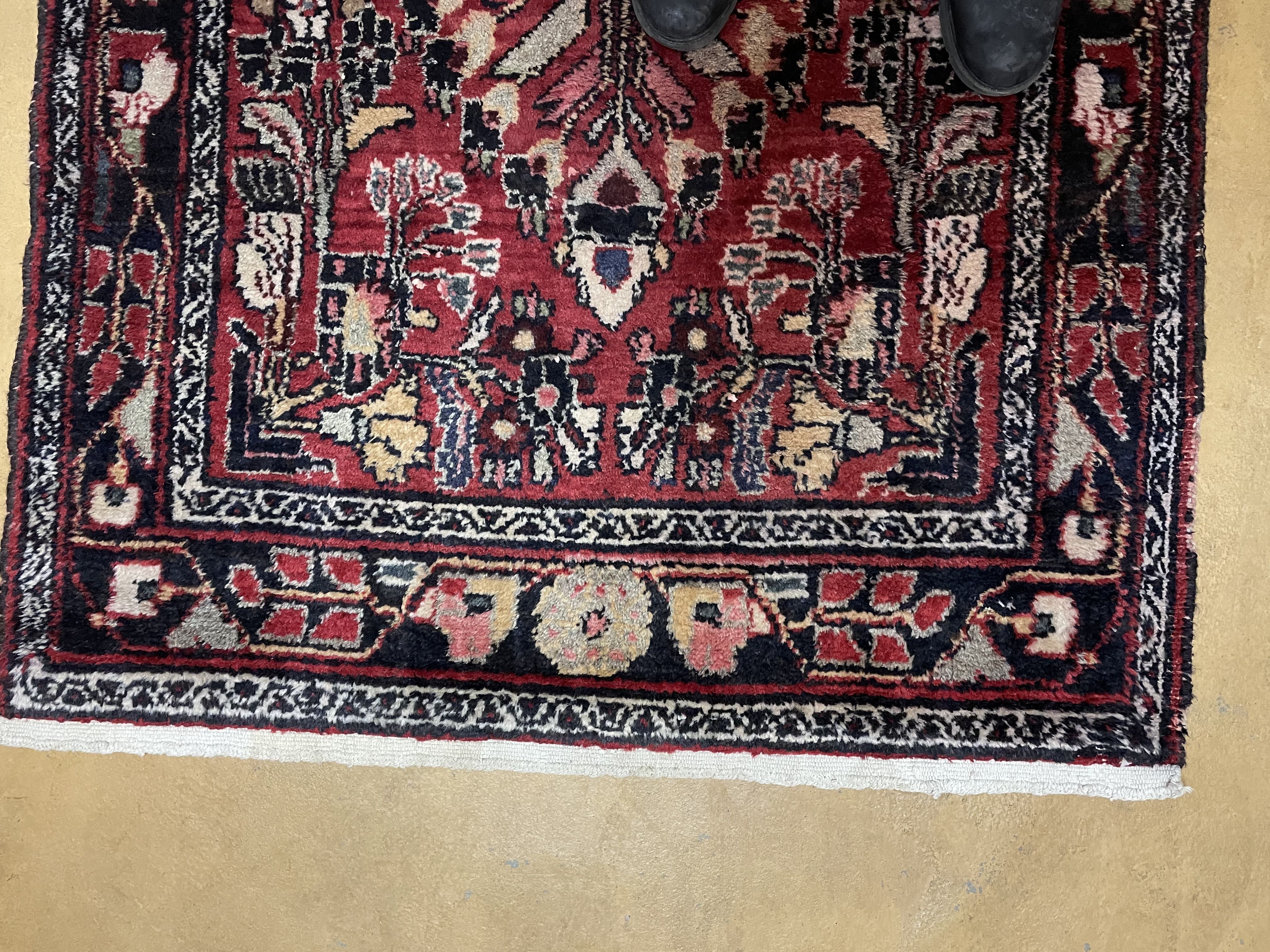 3' 4" X 9' Antique Handmade Wool Rug Runner Floral Organic Dyes Red Nice - Jewel Rugs