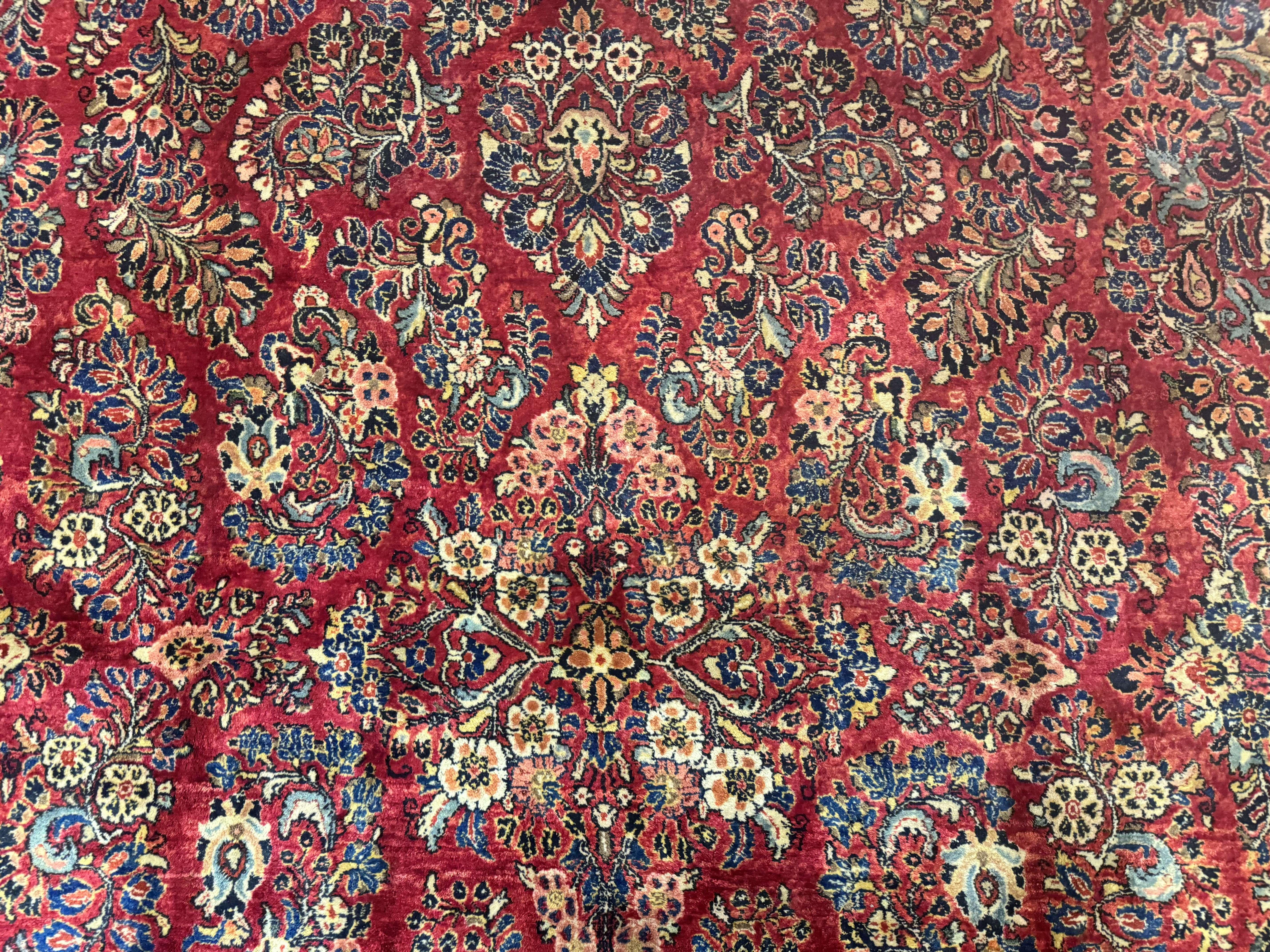 Persian Sarouk Rug 10x18, Palace Size Antique Persian Carpet, Wool, Red, Floral, Handmade Traditional Persian Rug, Extra Large Rug - Jewel Rugs