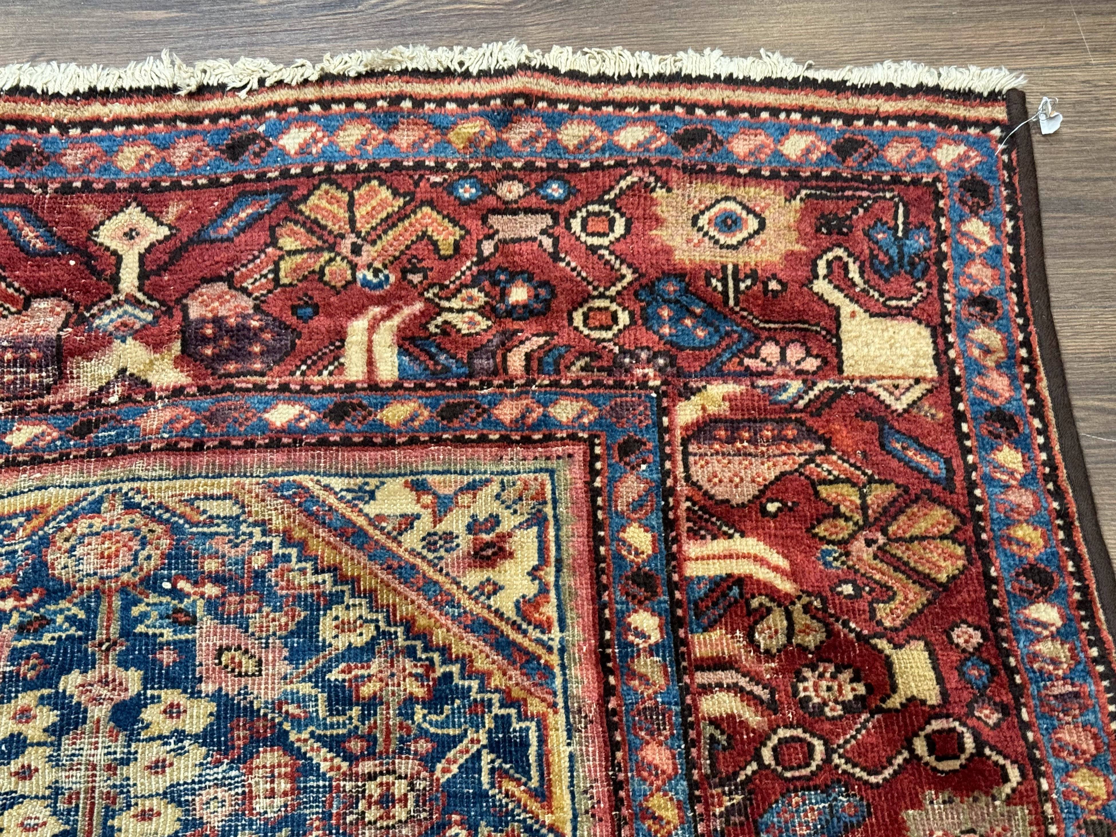 Antique Persian Rug 4x7, Blue and Red Malayer Carpet, Rare - Jewel Rugs