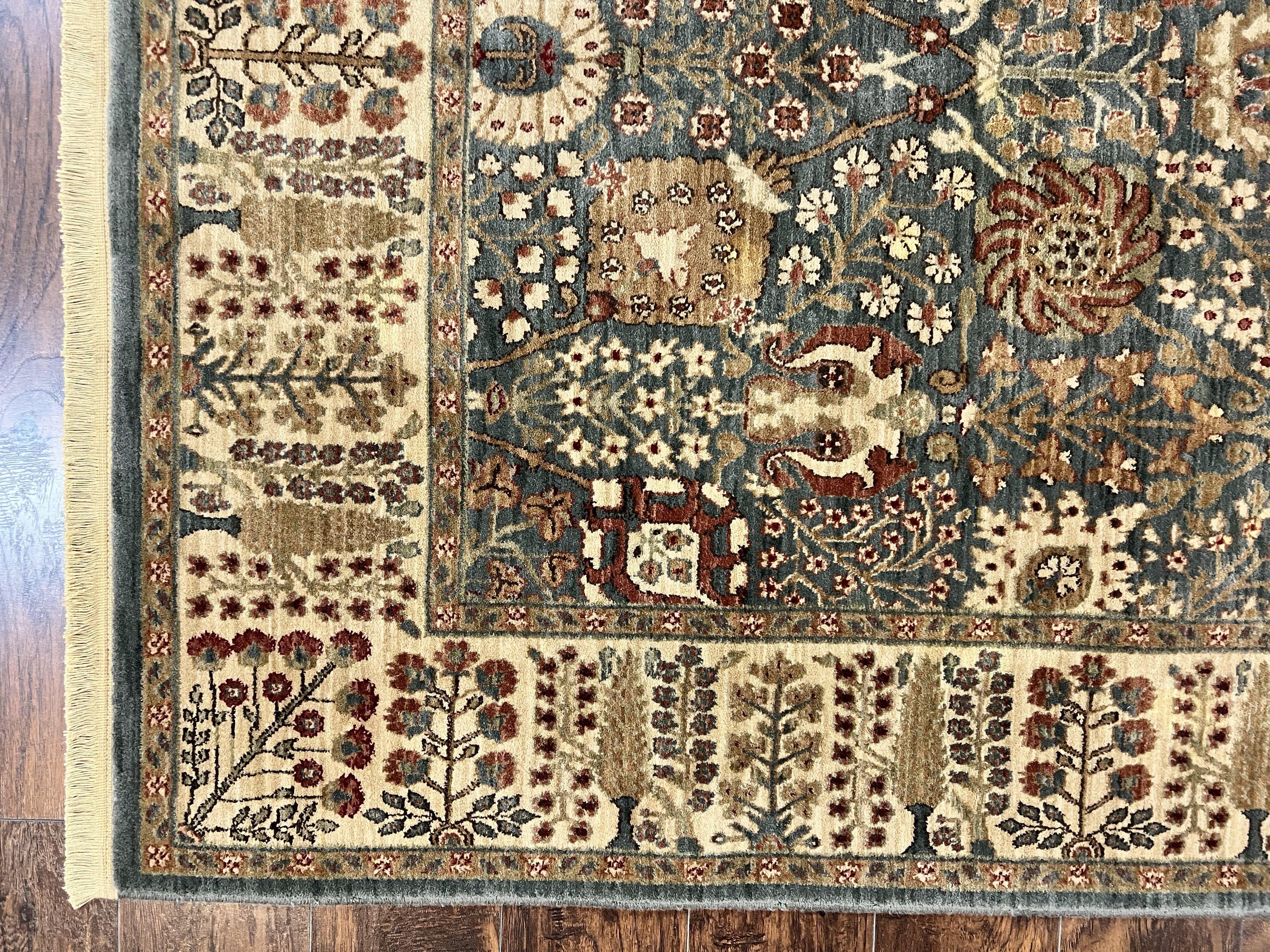 Belgium Power-Loomed Rug 5.6 x 7.6, Green and Cream Rug, Vintage Wool Area Rug, Oriental Carpet, Medium Sized Rug - Jewel Rugs