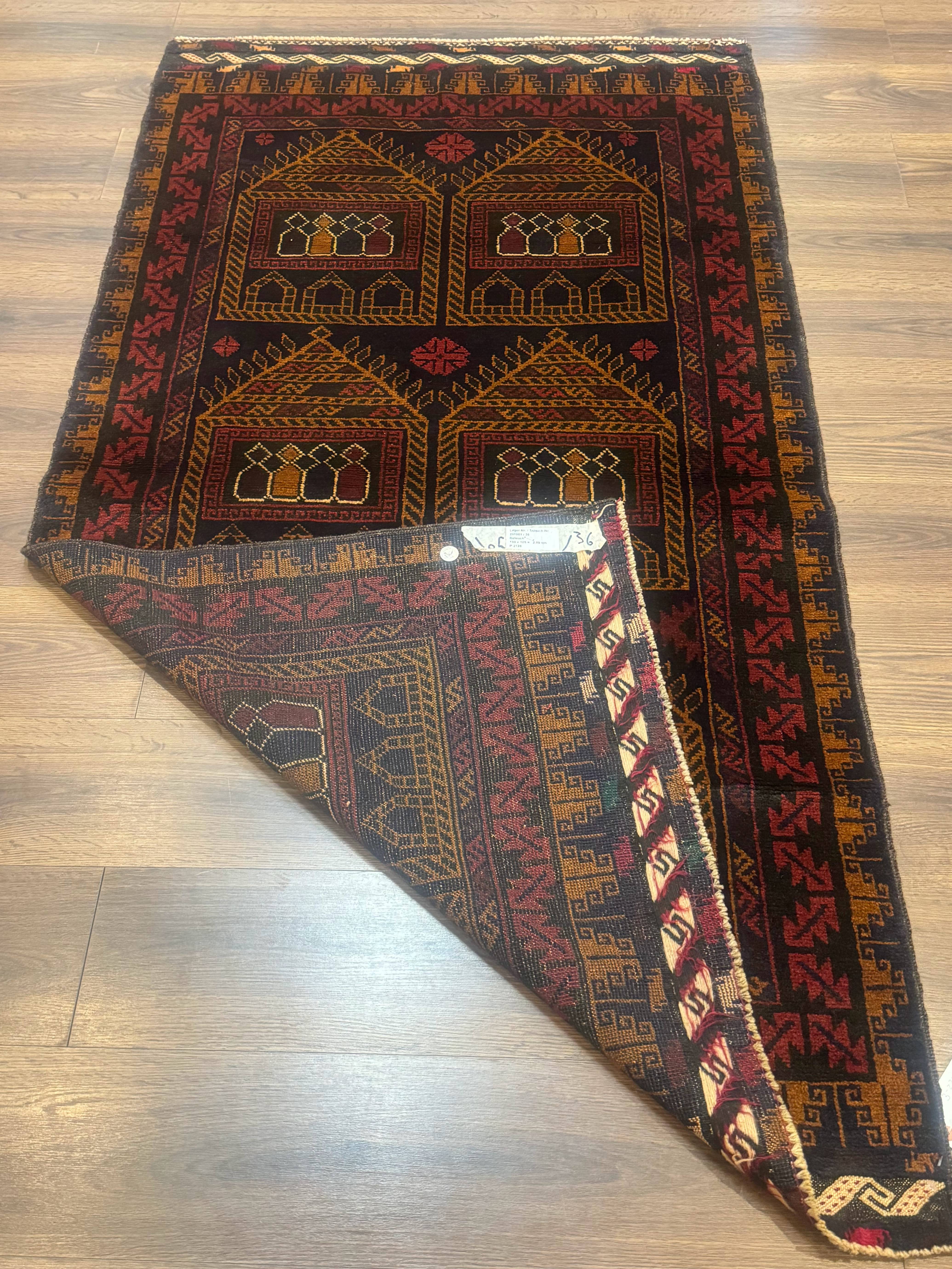 Afghan Rug 3x7, Navy Blue, Tribal Rug, Balouch Carpet, New - Jewel Rugs