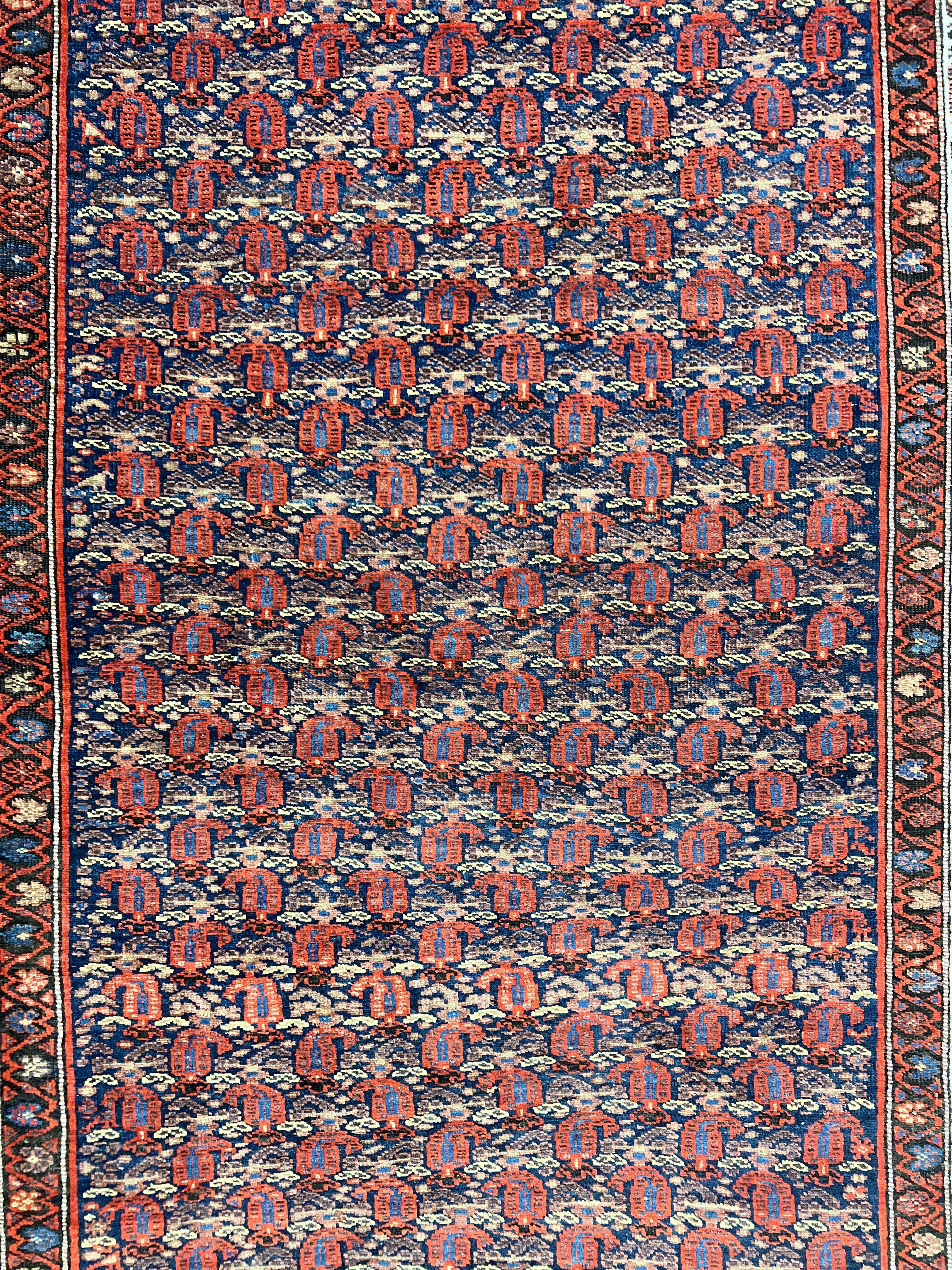 Persian Kurdish Rug 5x6, Wool Hand Knotted Vintage Carpet, Red Blue Cream, Boteh Paisley Pattern, 5 x 6 Medium Sized Oriental Rug - Jewel Rugs