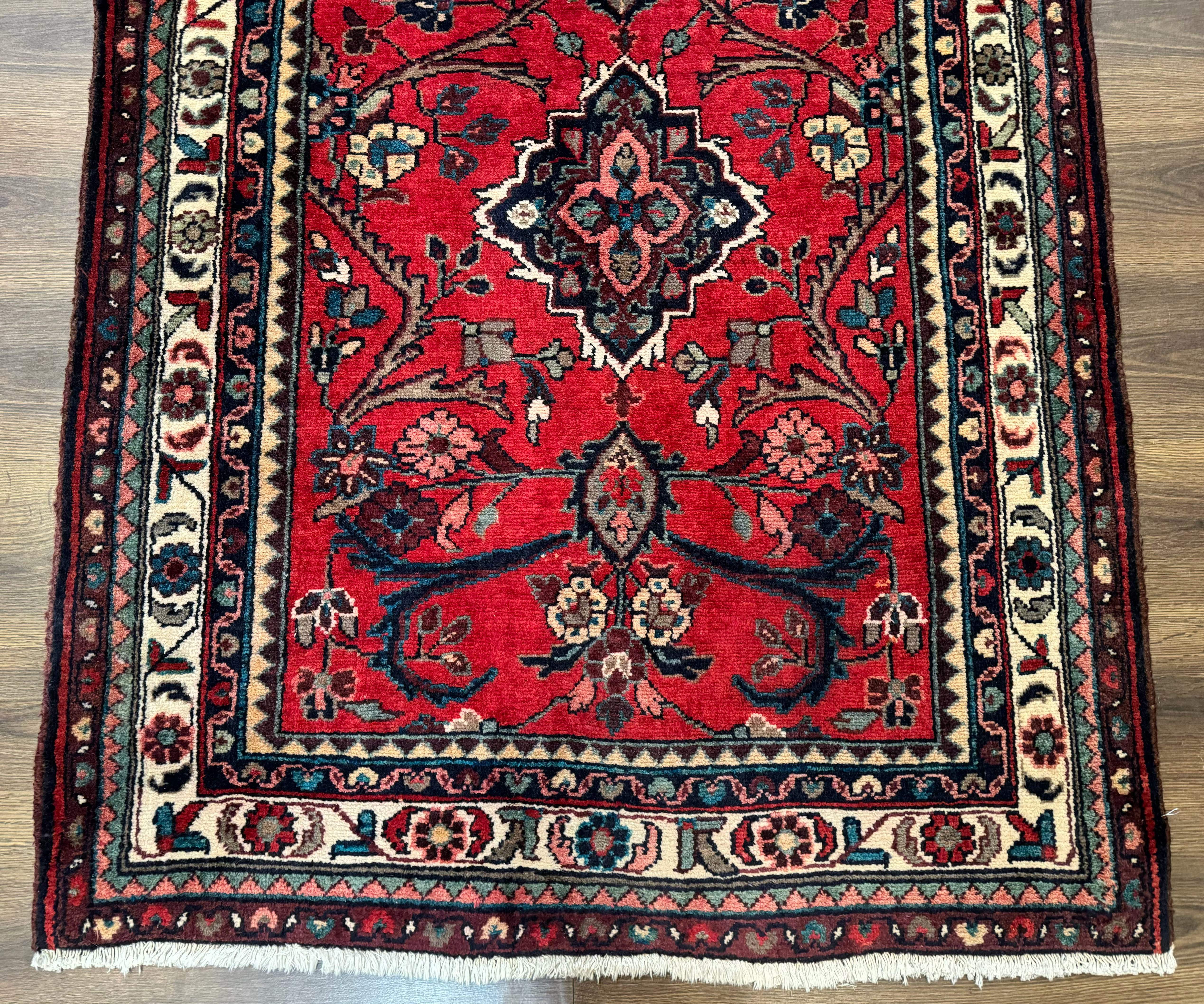 Persian Runner Rug 3.8 x 10, Red, Medallions, Hand Knotted Rug for Hallway, Hamadan Malayer - Jewel Rugs