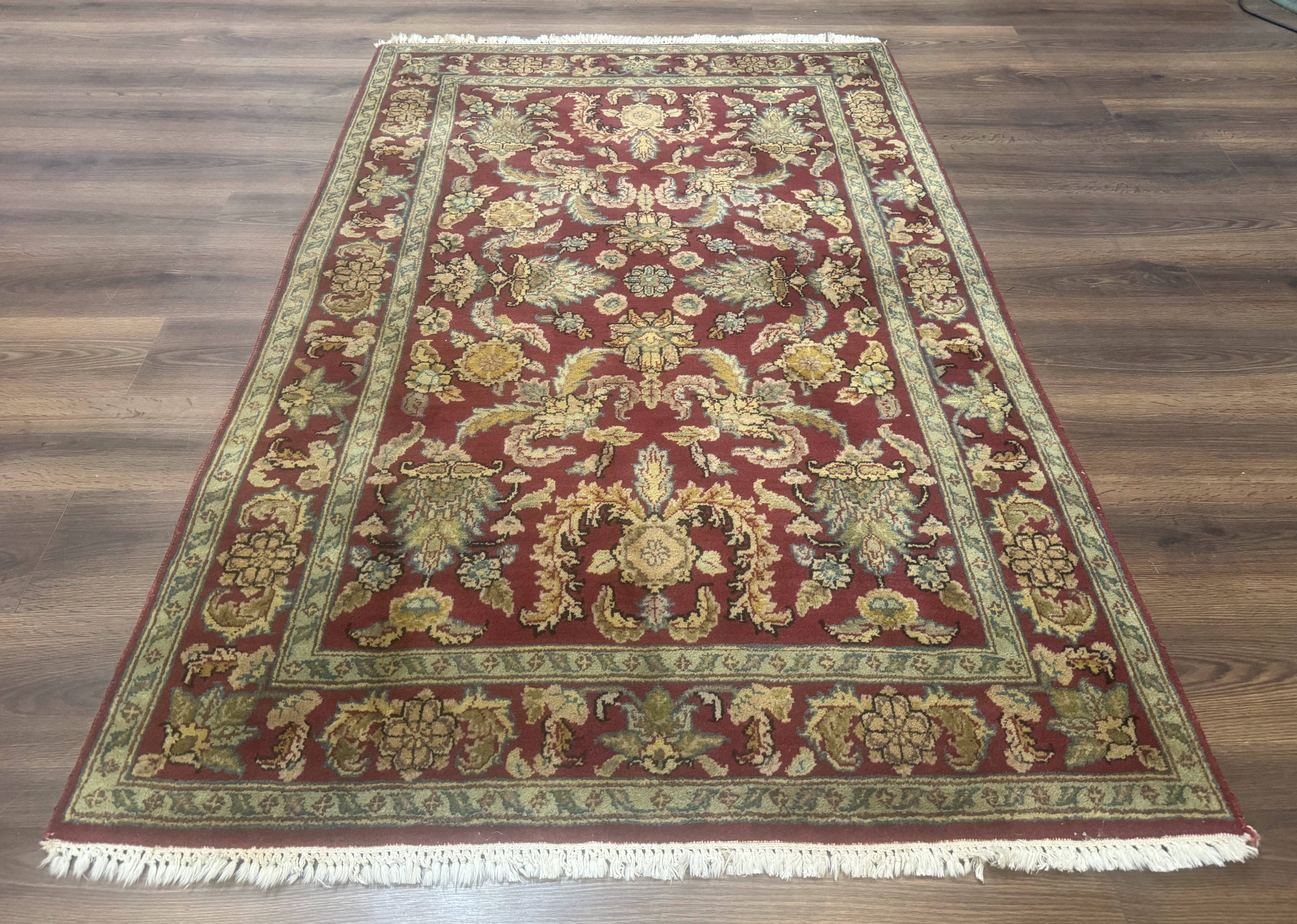 Indo Persian Mahal Rug 4x6, Floral Allover Pattern, Maroon - Jewel Rugs
