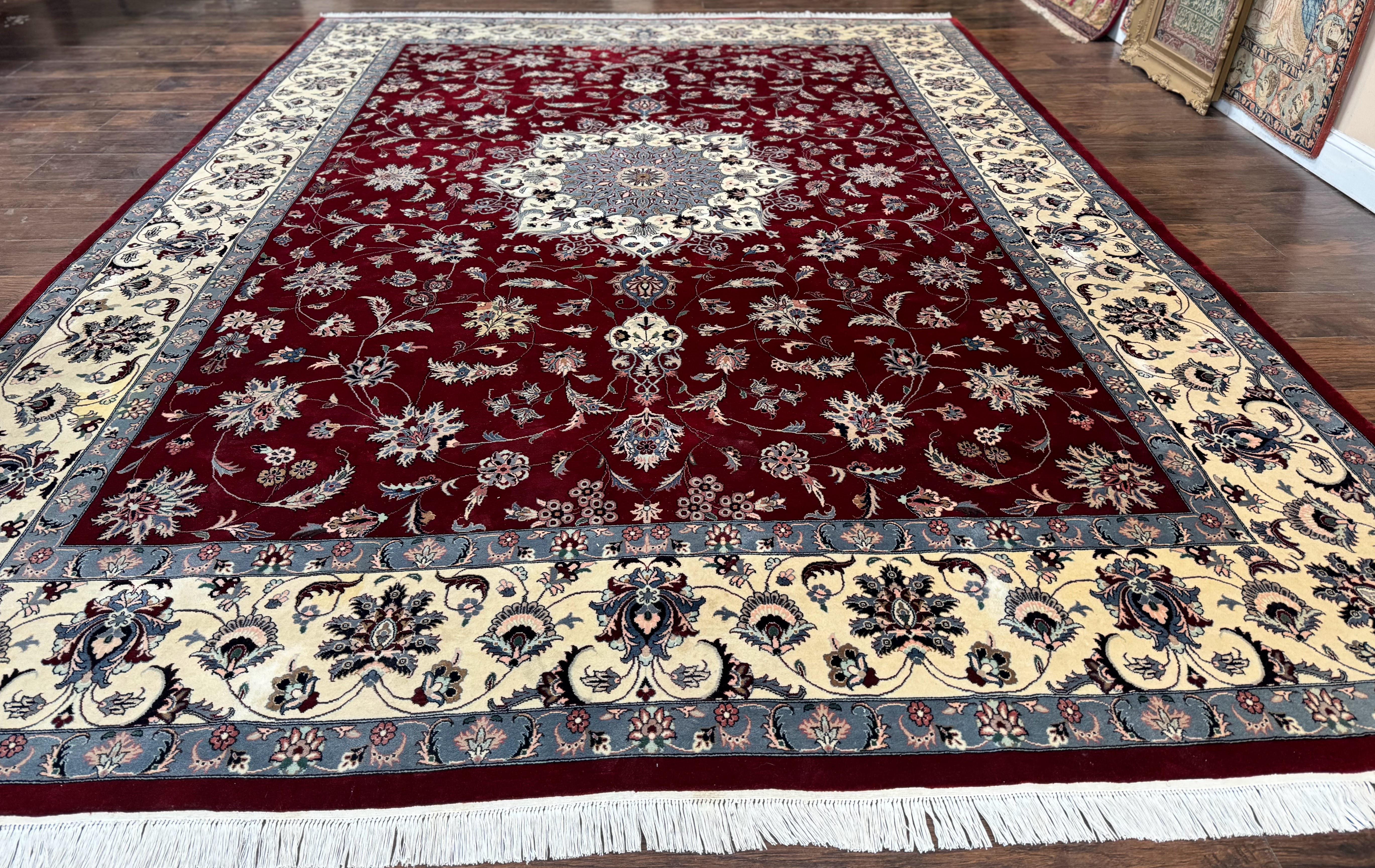 Pak Persian Rug 9x12, Maroon and Ivory, Wool Handmade Vintage - Jewel Rugs