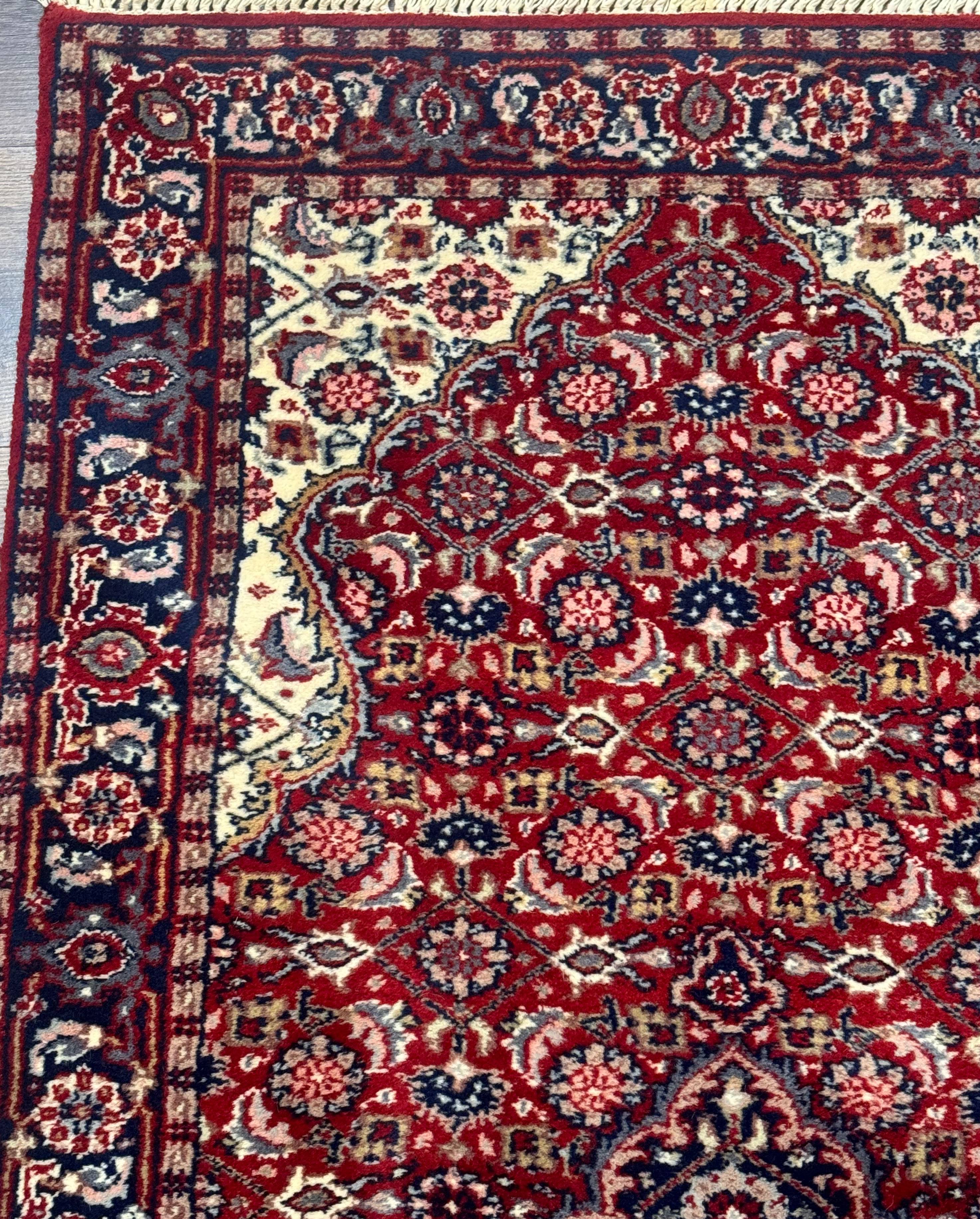 Indo Persian Runner Rug 2.8 x 7.8, Red Blue Ivory, Short Runner Rug, Wool - Jewel Rugs