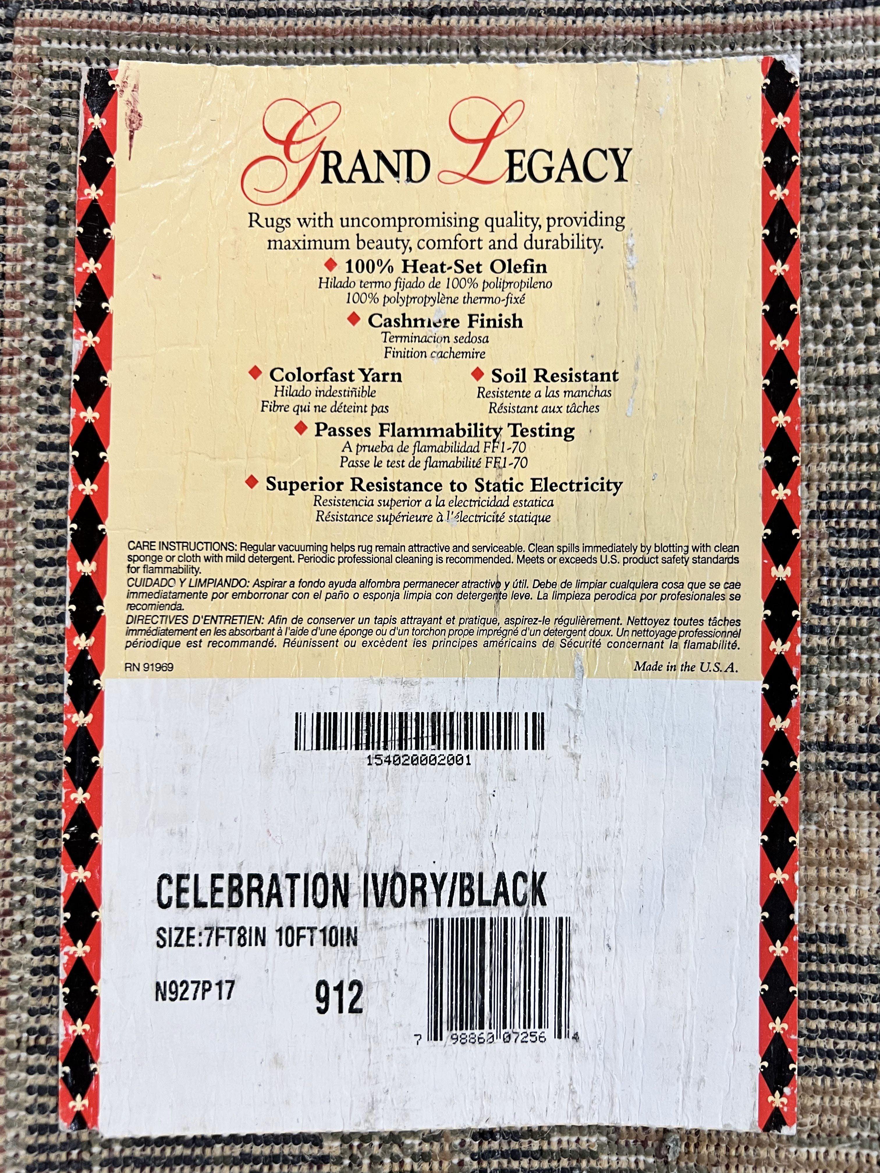 Oriental Rug 8x11, Floral Pattern, Ivory and Black - Jewel Rugs