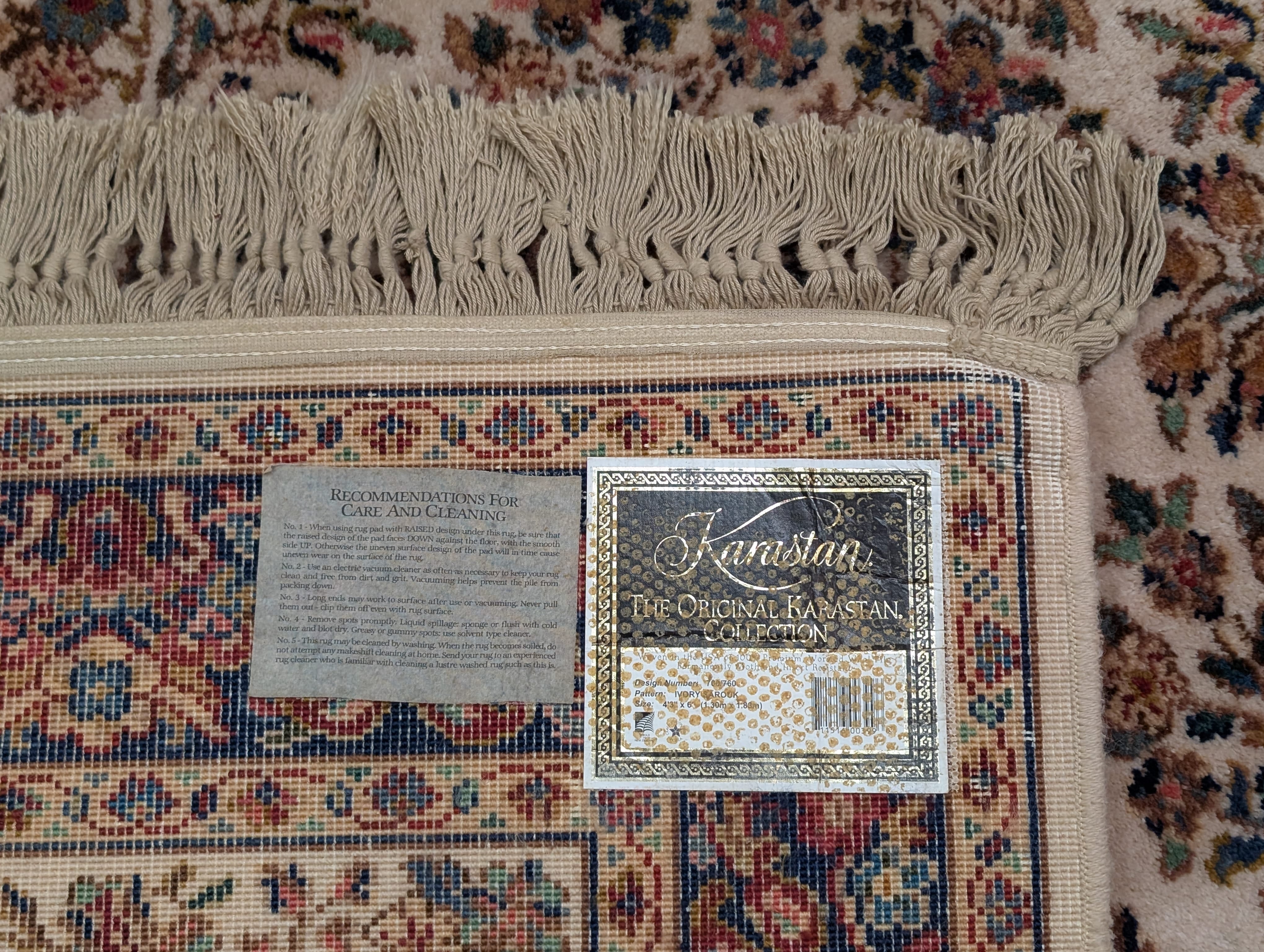 Karastan Rug 4x6 Ivory Sarouk #760, Wool Vintage Original 700 Series - Jewel Rugs