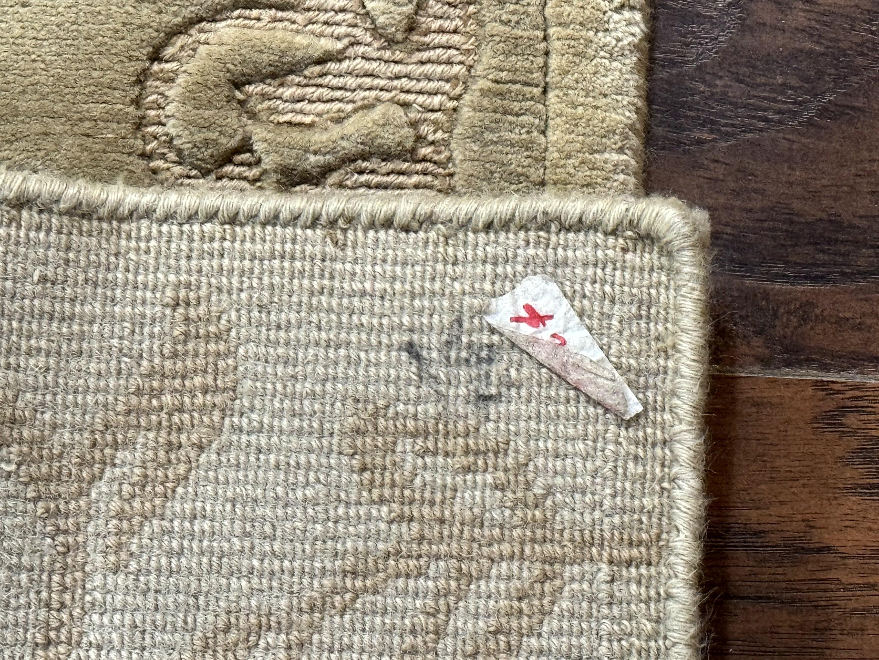 Modern Tibetan Rug 3.7 x 5.5, Carved Floral Design, Wool and Silk Highlights - Jewel Rugs