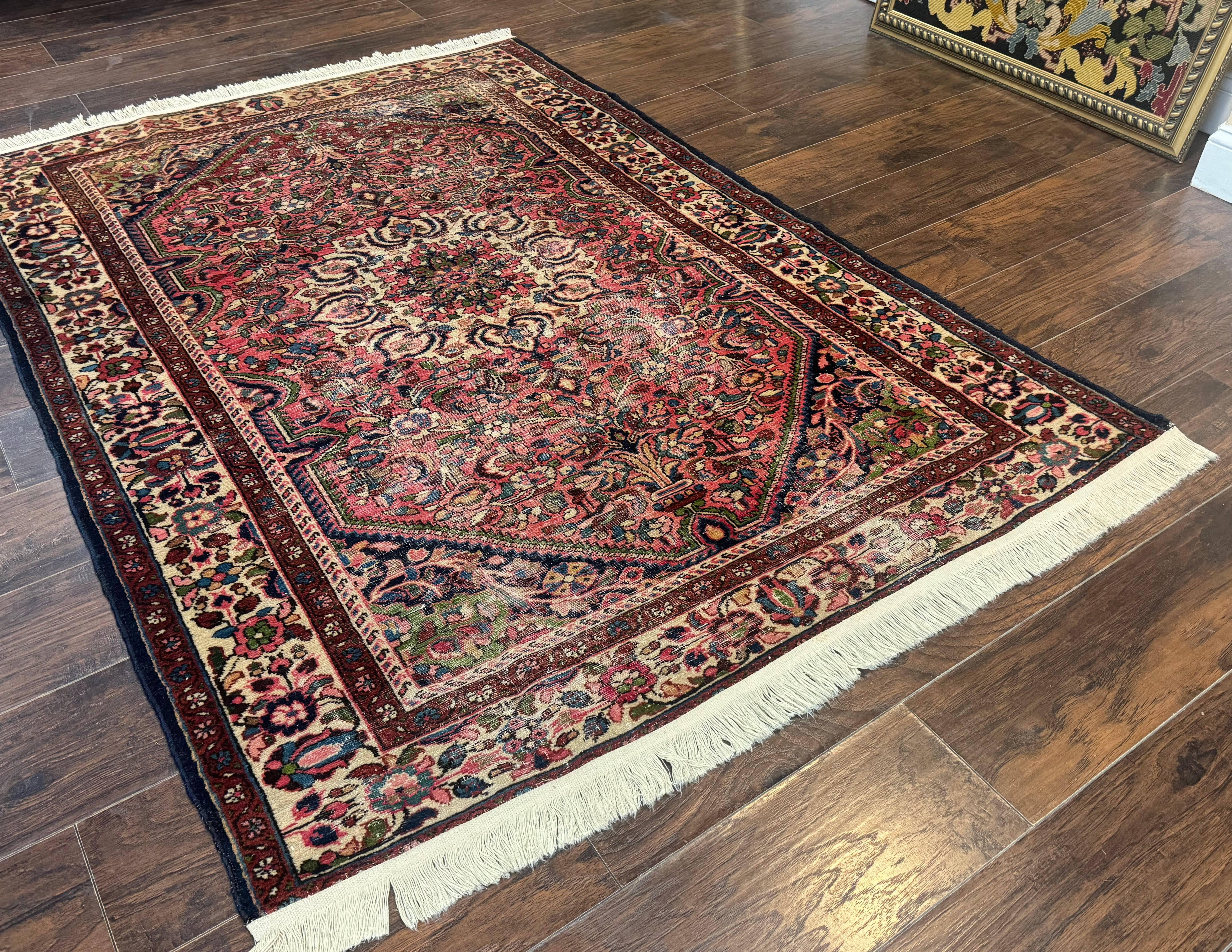 Antique Persian Malayer Rug 4'7" x 6'6" – 1920s Tribal Red Wool Carpet - Jewel Rugs