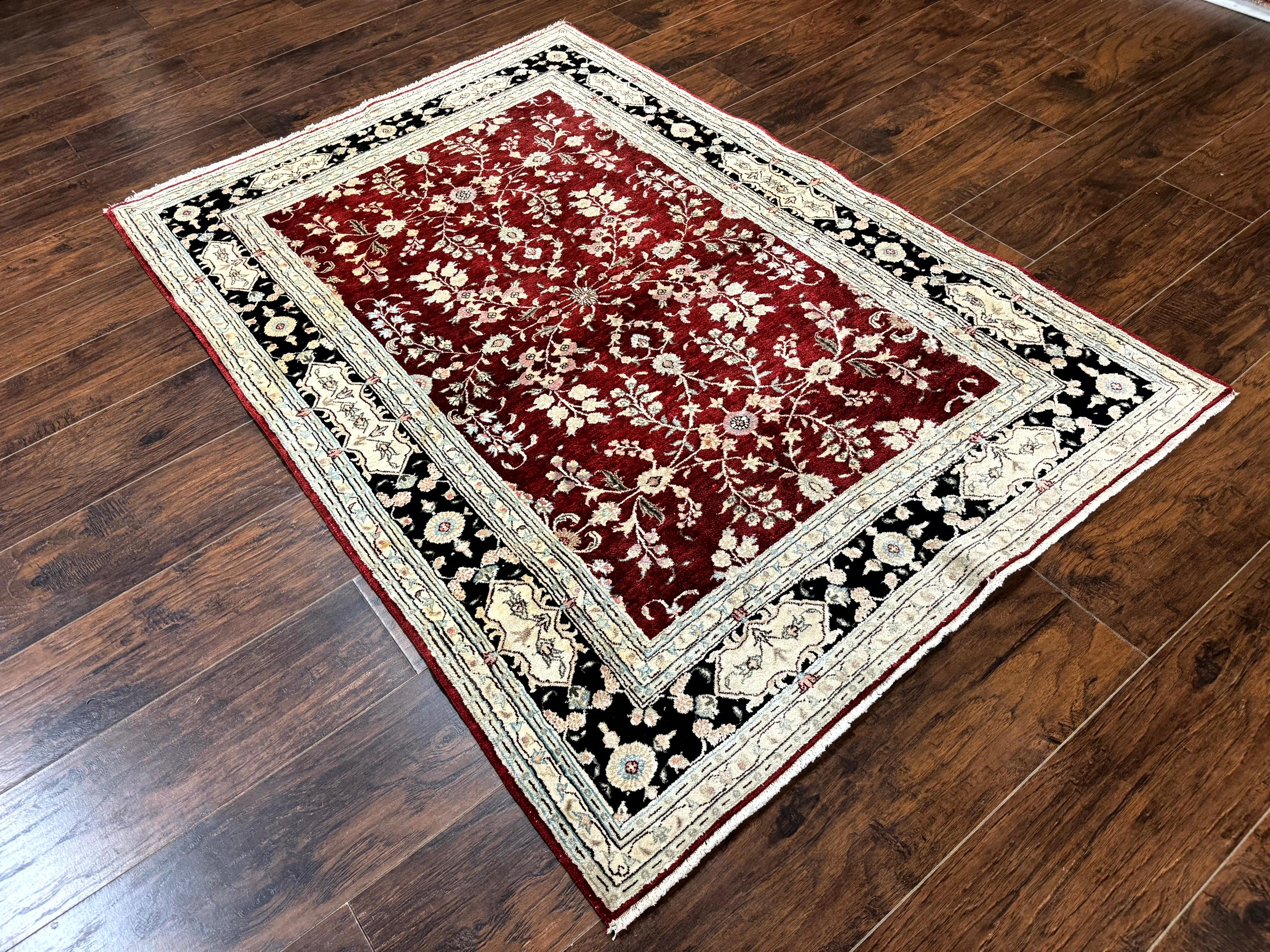 Indian Kashmiri Rug 4x5, Silk on Cotton Area Rug, Red, Handmade - Jewel Rugs