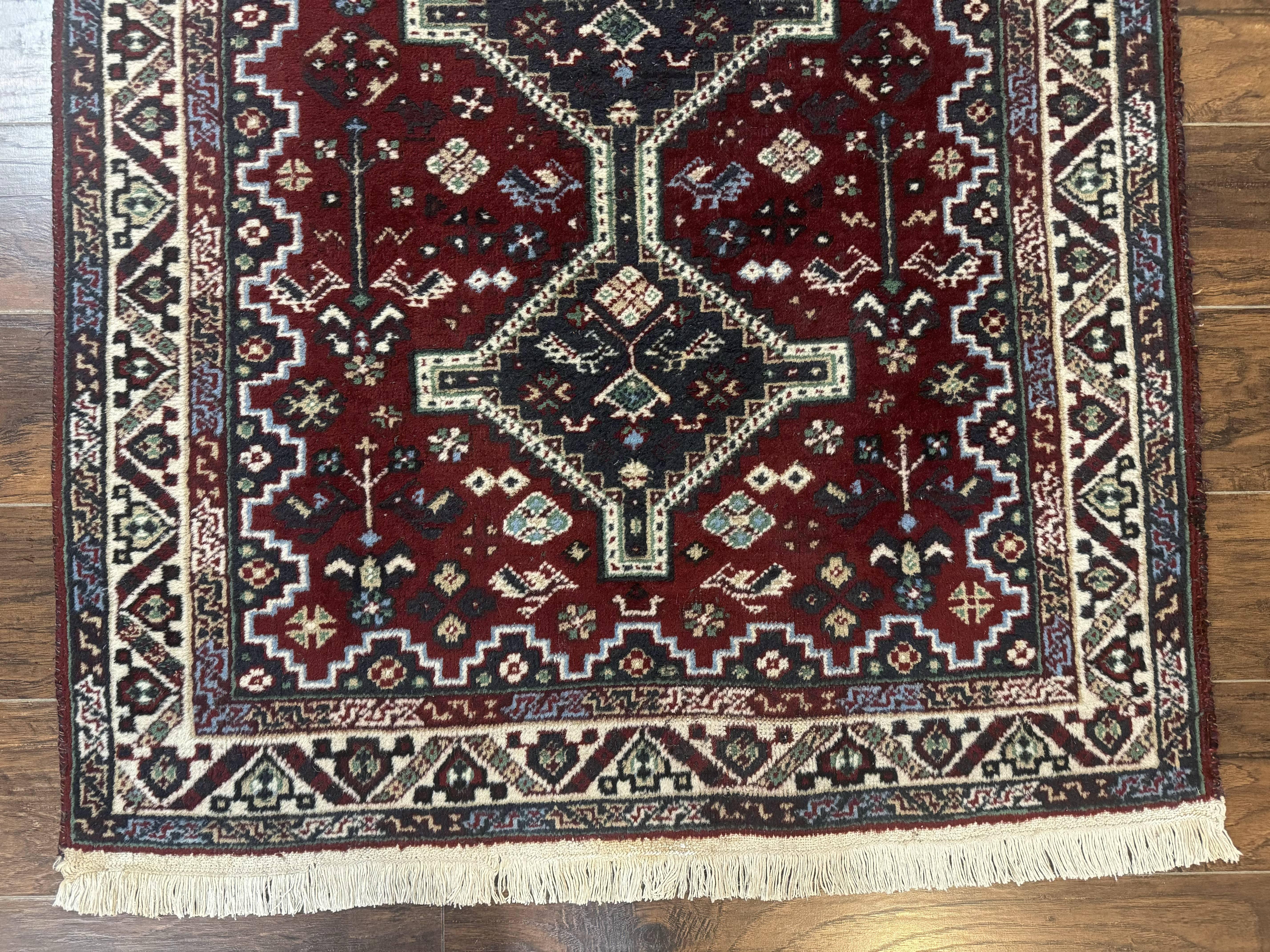 Persian Afshar Rug 4x5 Red Navy Geometric Tribal Wool Carpet - Jewel Rugs