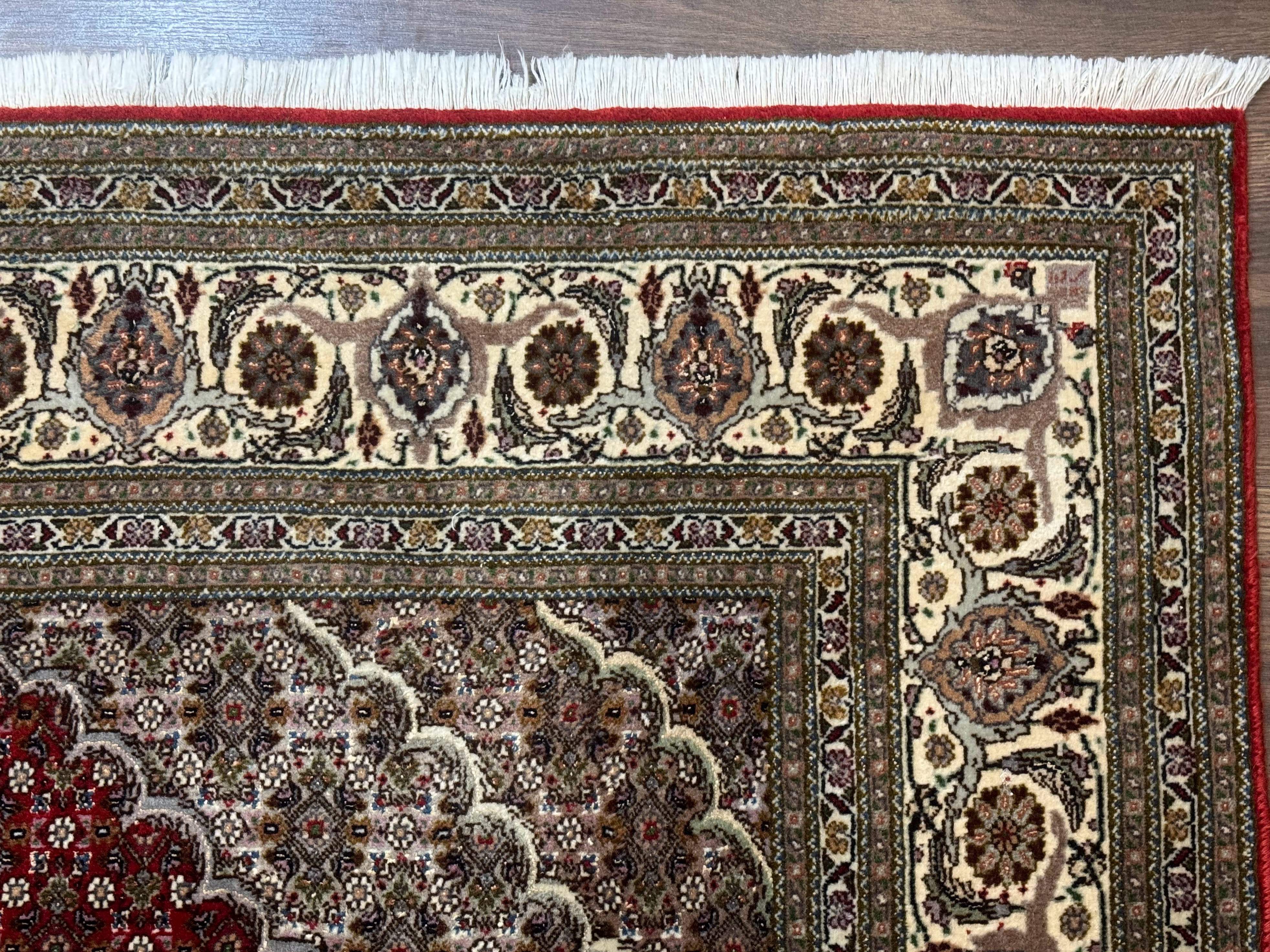 Persian Rug 5x7, Very Fine 330 KPSI, Red and Ivory, Herati Mahi Pattern, Wool & Silk - Jewel Rugs