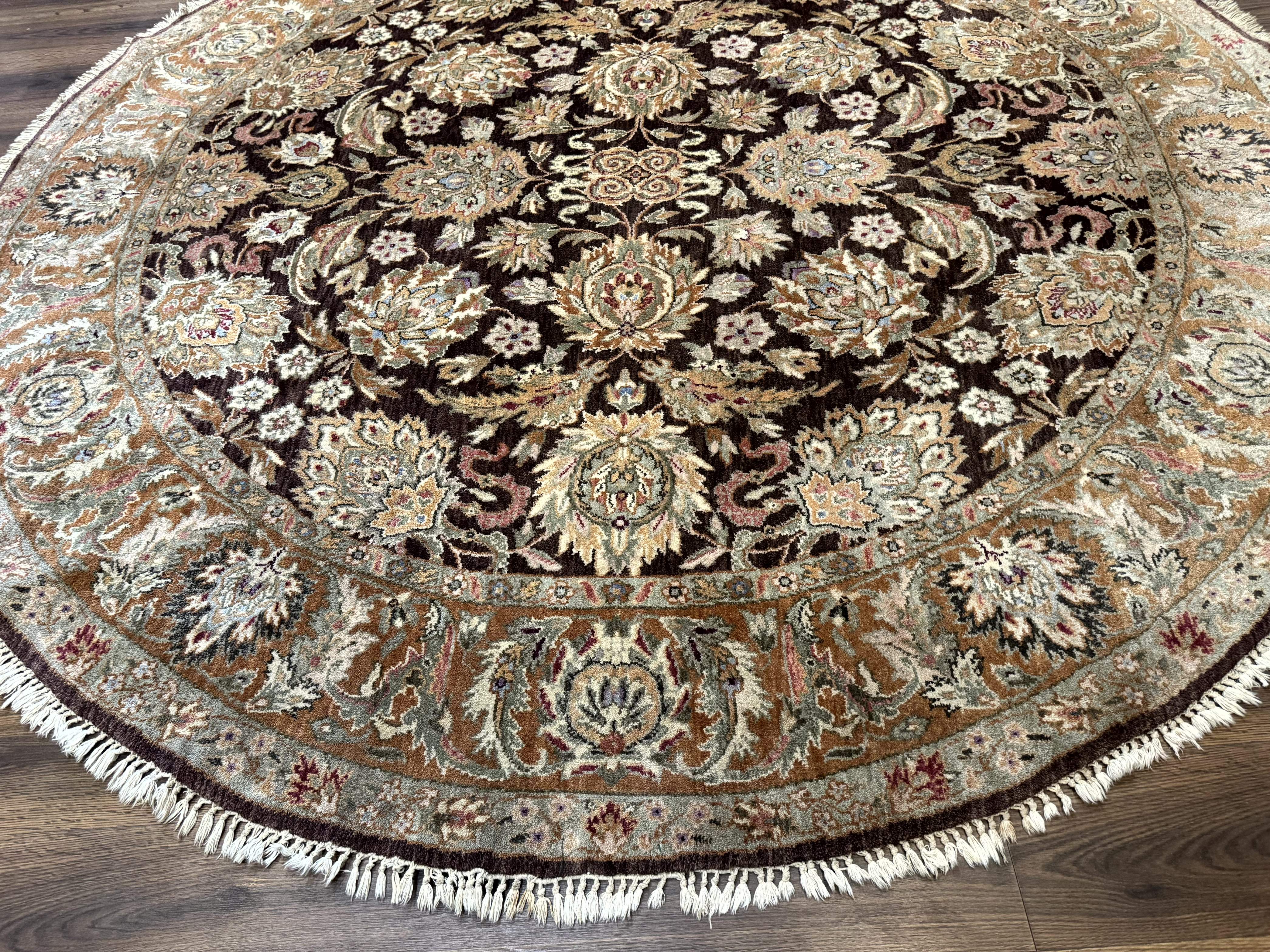 Round Indo Persian Rug 8x8, Mahal Sultanabad Traditional Wool Oriental Carpet, 8ft Round, Eggplant-Brown, Floral - Jewel Rugs
