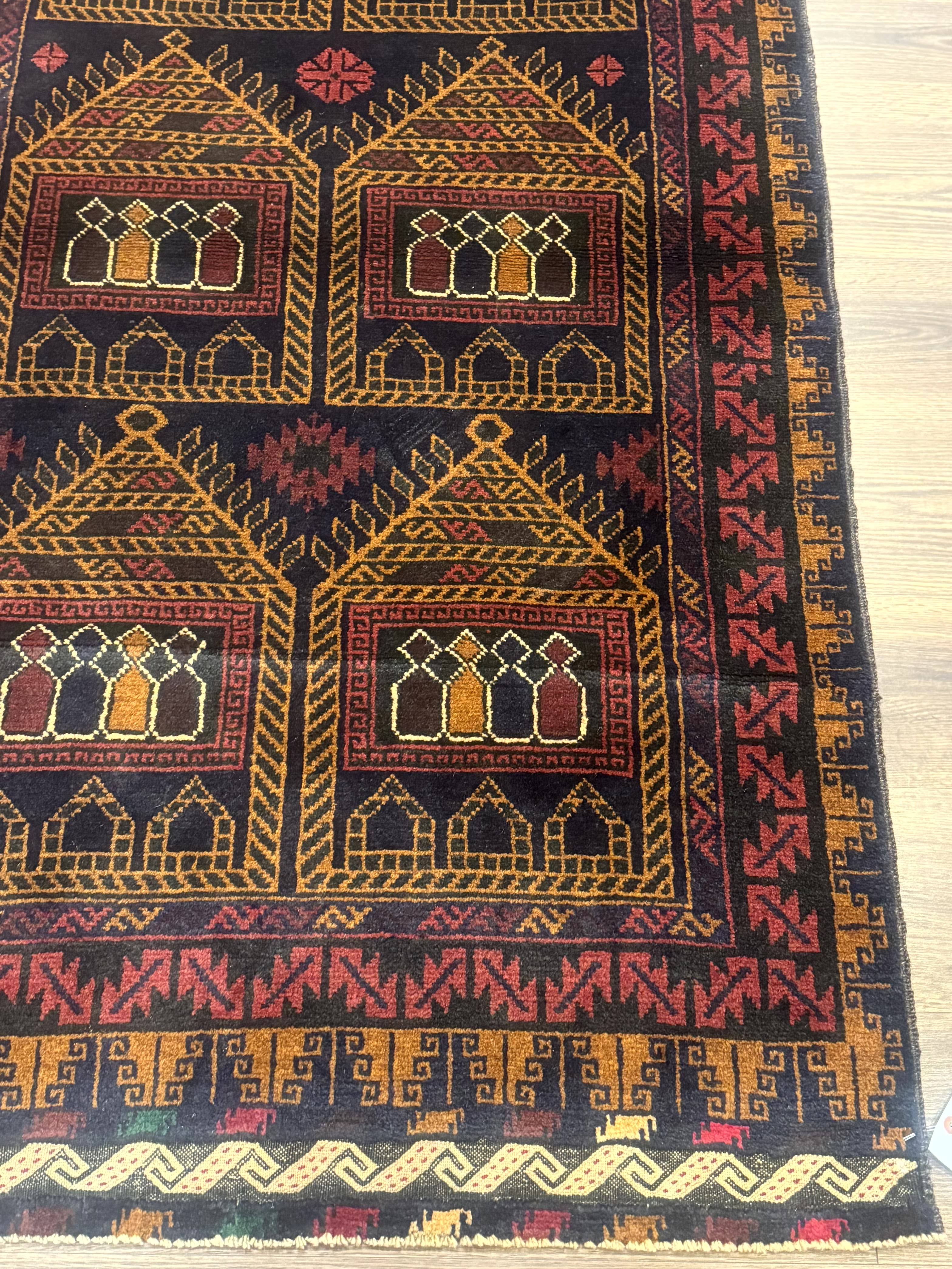 Afghan Rug 3x7, Navy Blue, Tribal Rug, Balouch Carpet, New - Jewel Rugs