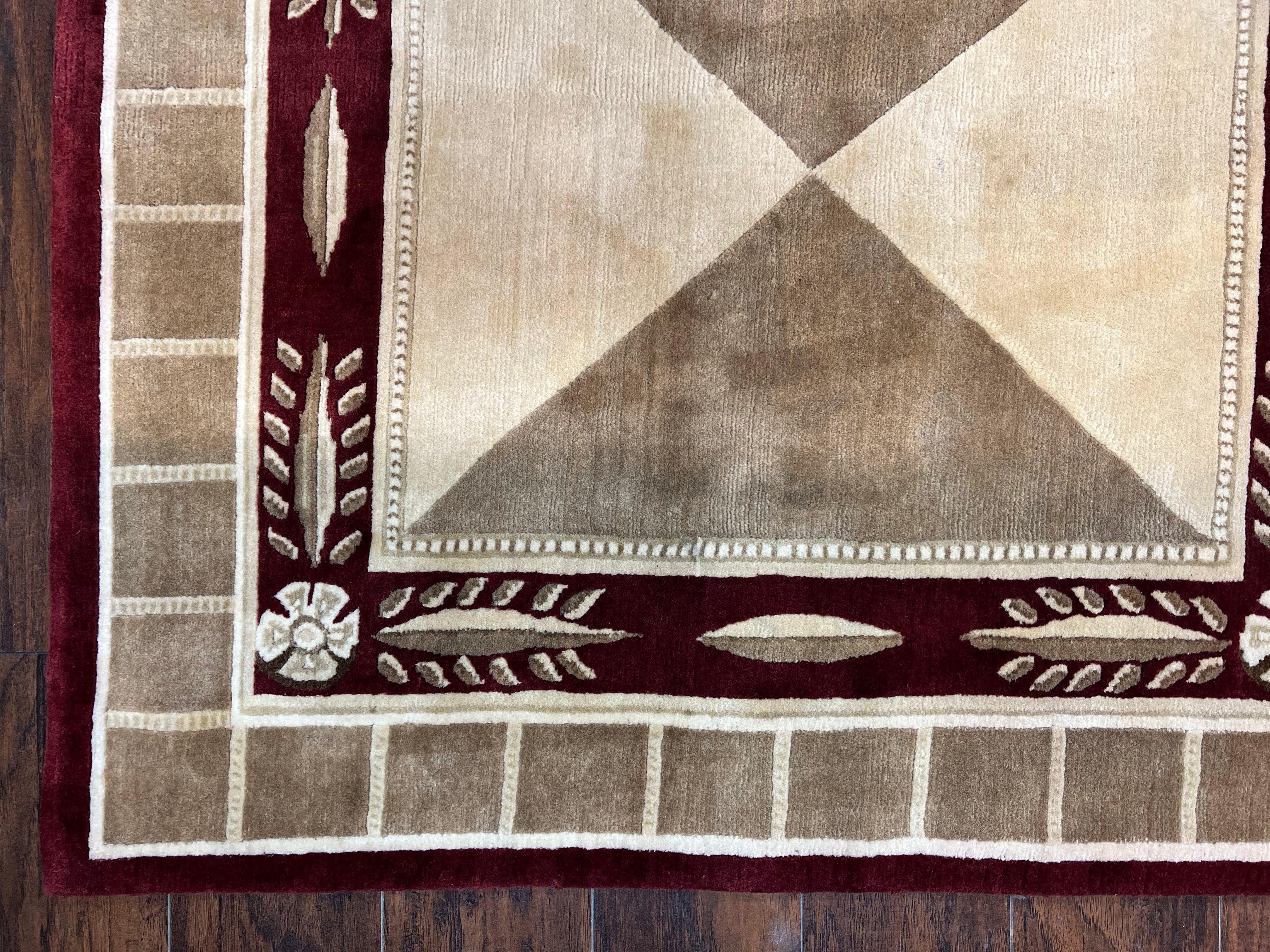 Indo Tibetan Rug 10x14, Nepali Carpet, Large Soft Wool Area Rug, Olive Tan Maroon, Contemporary Rug 10 x 14 ft Living Room Rug, Handmade Rug - Jewel Rugs