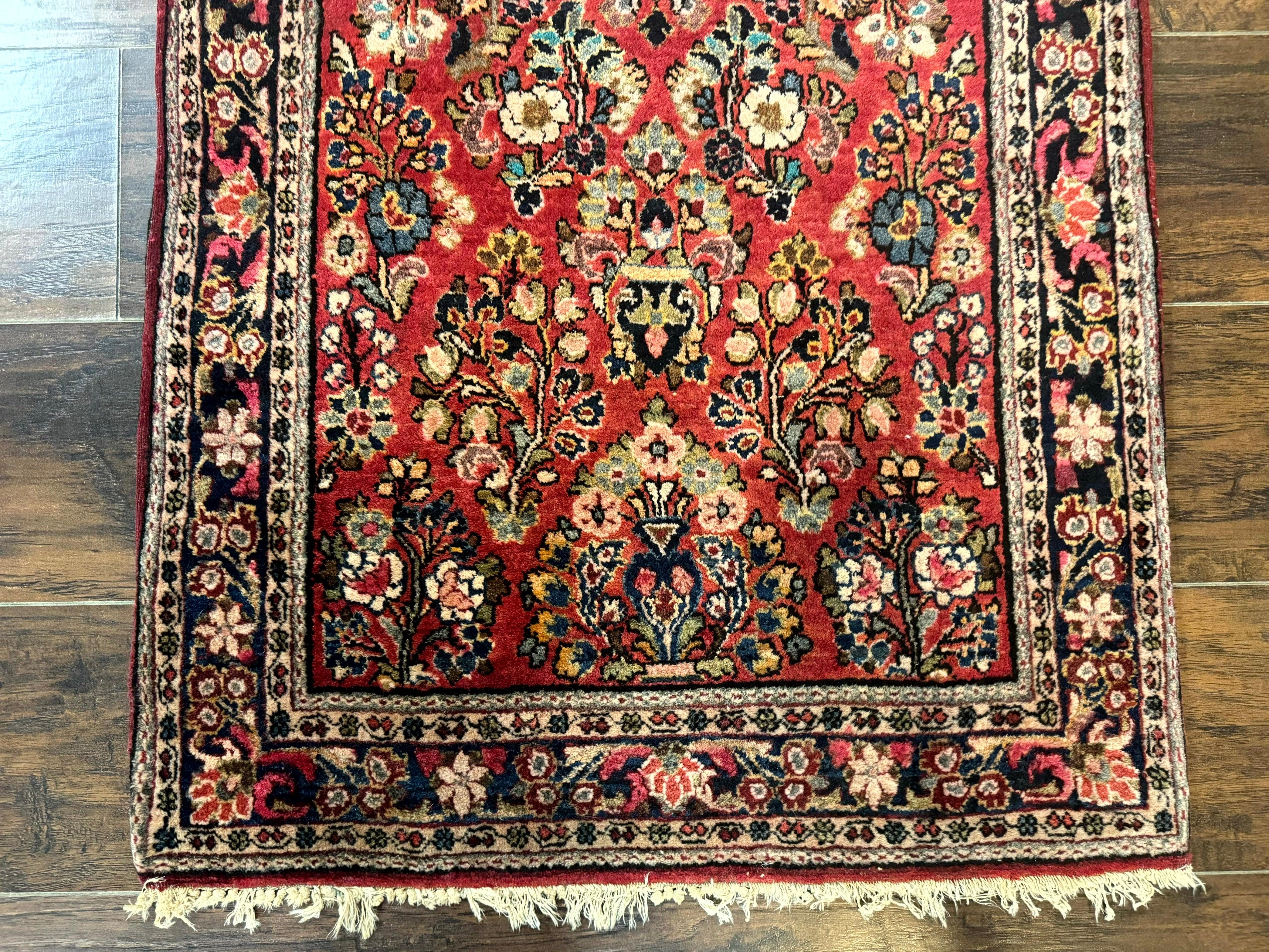 Antique Persian Sarouk Rug 2x5, Floral, Red, Antique Wool Rug - Jewel Rugs