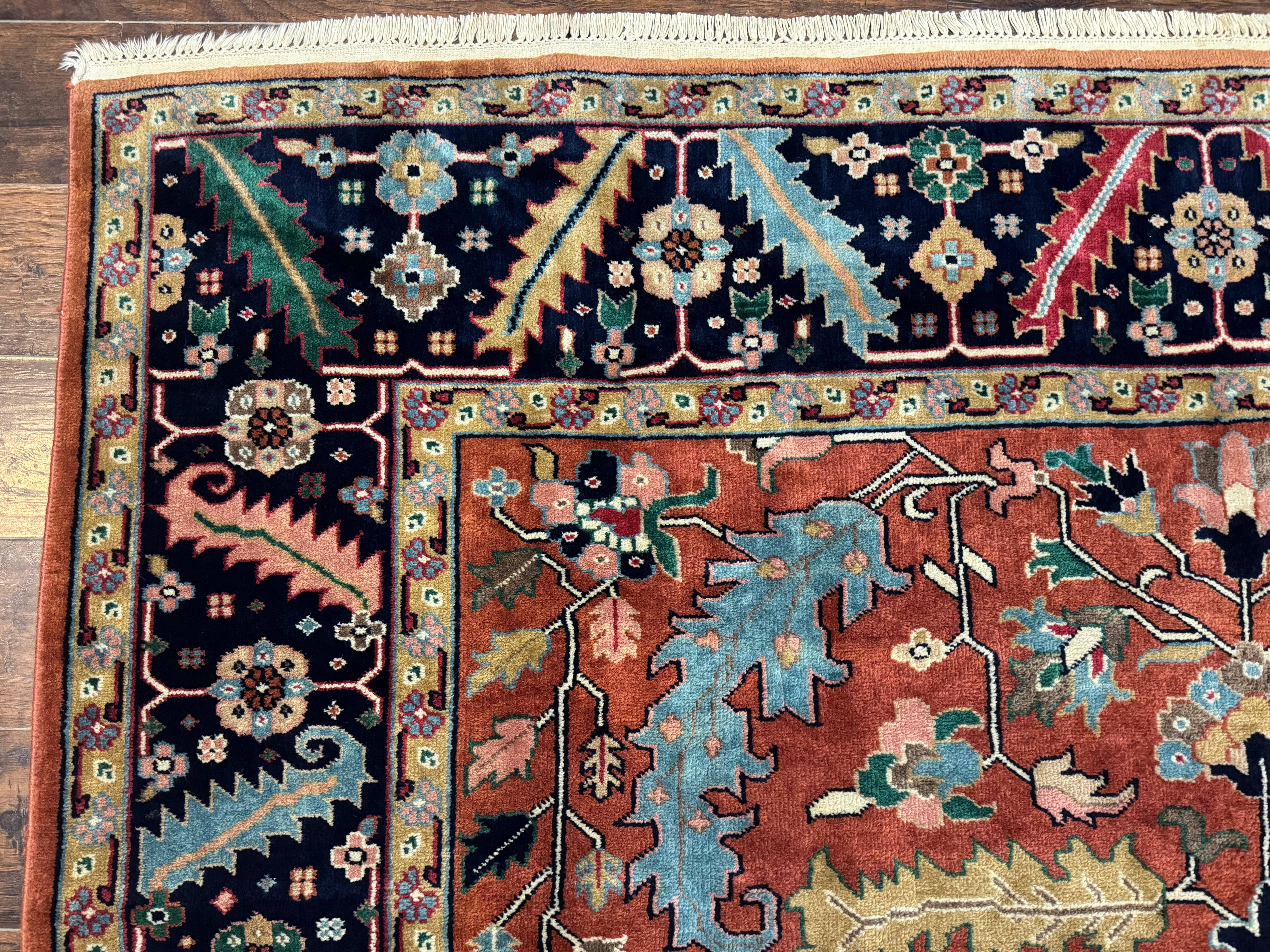 Indo Persian Heriz Rug 8x11, Allover Pattern, Geometric Design Rug, Serapi Rug, Vintage - Jewel Rugs