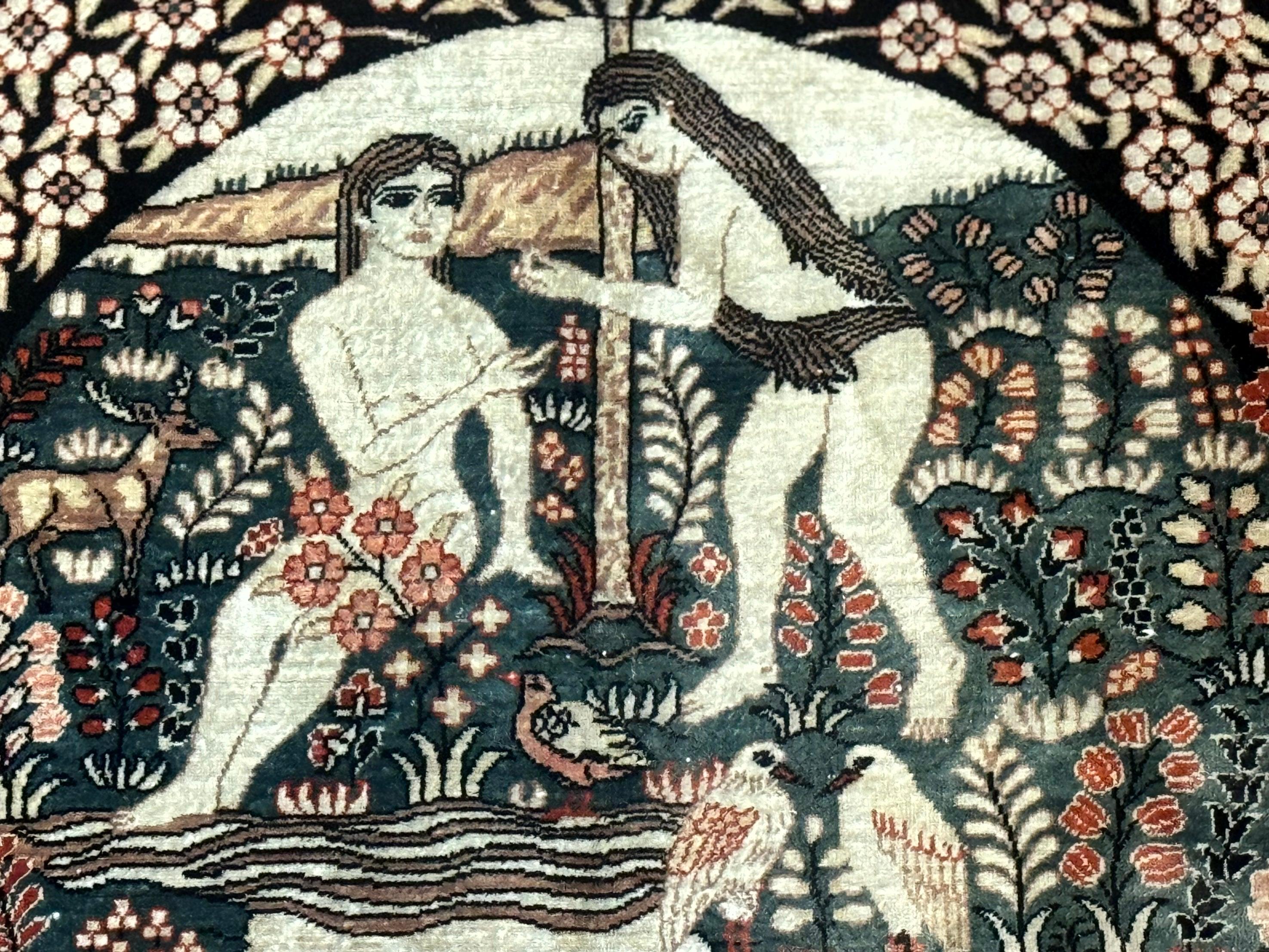 Stunning Sino Persian Pictorial Rug 2.7 x 4, Garden of Eden Adam & Eve Tree of Life Design, Extremely Fine 580 KPSI, Masterpiece - Jewel Rugs